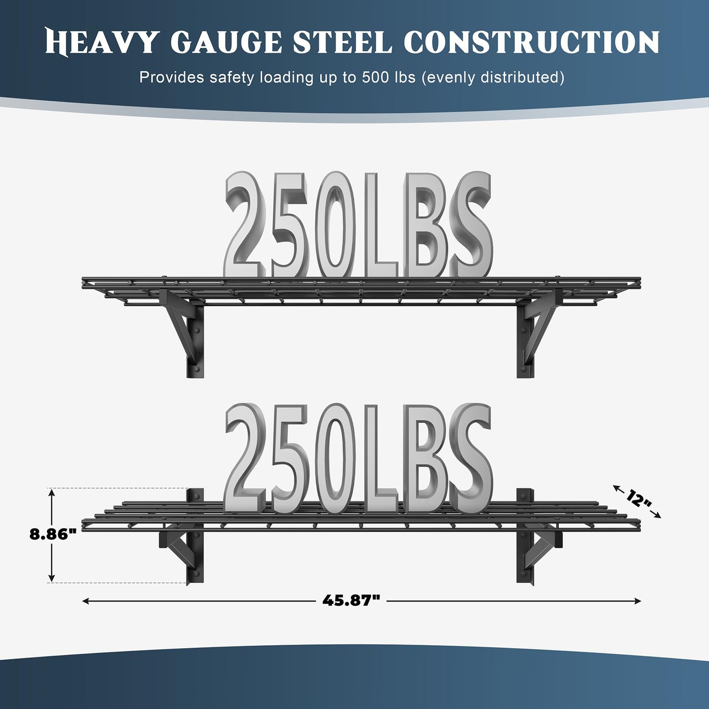 Jusgym 4X8FT Overhead Garage Storage Rack and 2 Pack Heavy Duty Garage Wall Shelving Set (1x4ft)