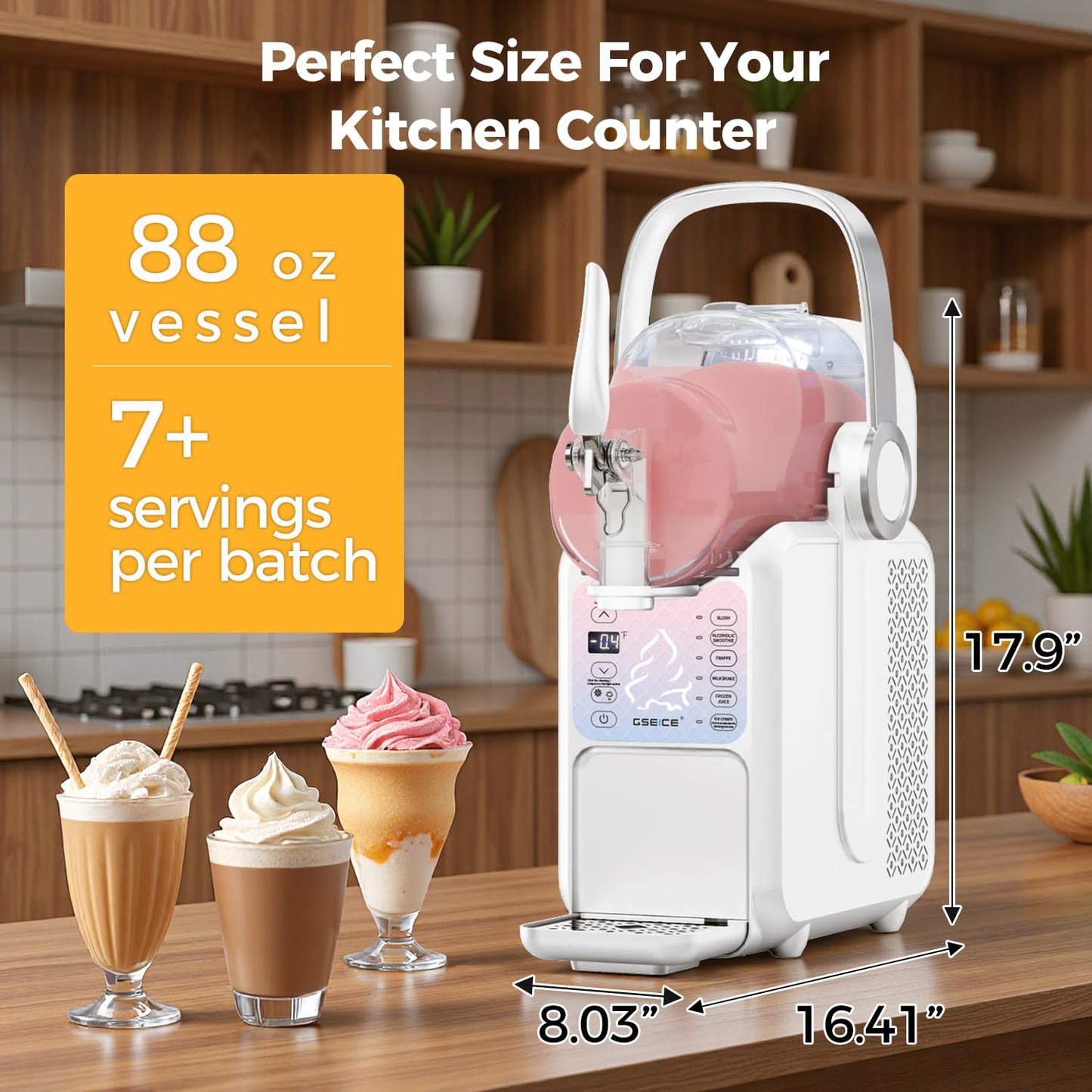GSEICE Soft Serve Ice Cream Maker, 88oz Slushie Machine for Home with Portable Handle, 6 Preset Mode for Ice Cream, Margaritas, Frappés, Milkshake, Juice, Real-time Adjustable Temp Display