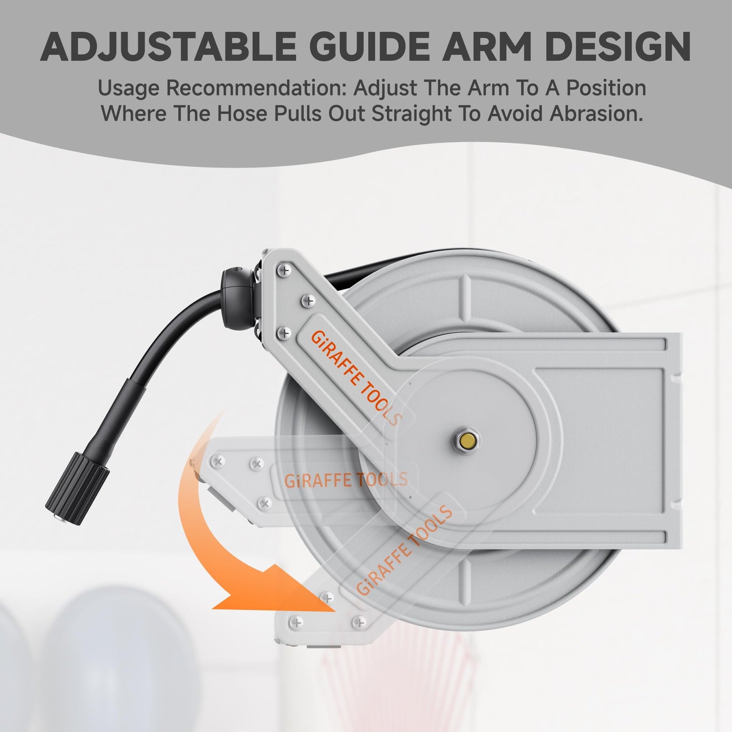 Giraffe Tools Retractable Pressure Washer Hose Reel, Wall-Mounted, 65ft Auto-Rewind Hose Storage, 3200 PSI Heavy-Duty Steel