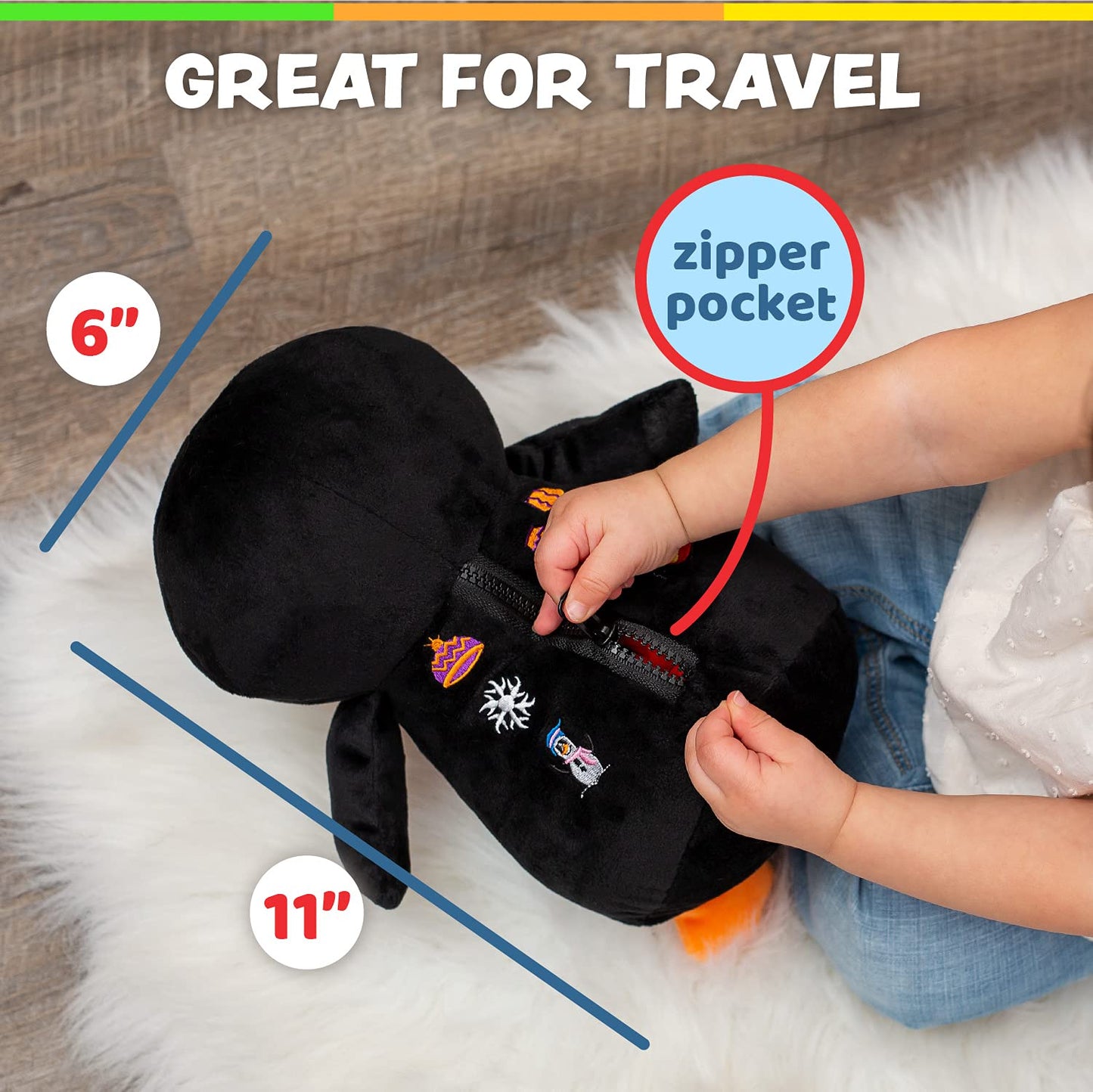 Buckle Toy - Blizzard Penguin Stuffed Animal - Montessori Learning Activity Toy - Develop Motor Skills and Problem Solving - Counting and Color Recognition - Kids Airplane Travel Accessories