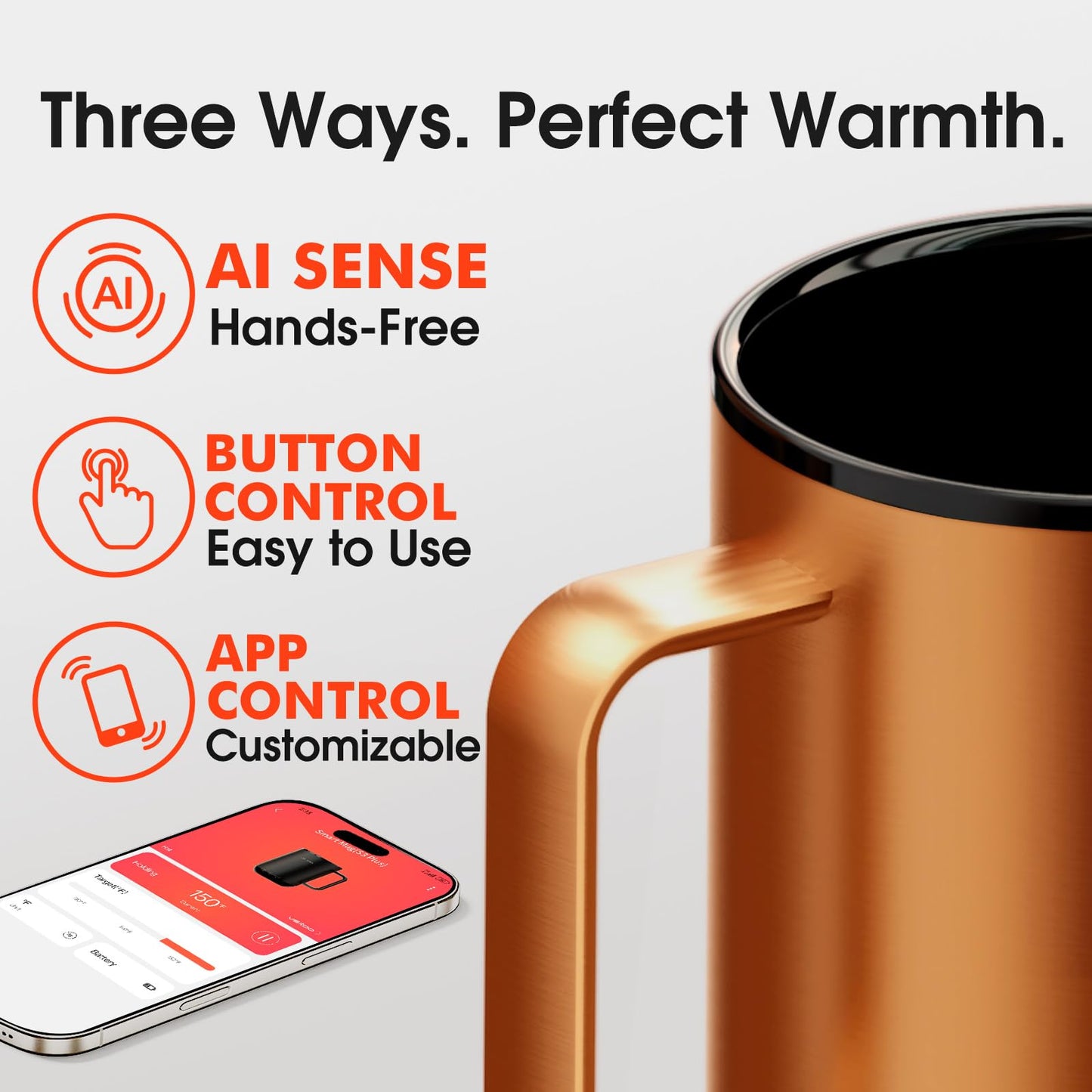 Vsitoo S3 Plus 14oz Heated Coffee Cup - Temperature Control Smart Mug with Mug Warmer, Auto-Sensing AI Heats Drinks to 120-150°F Hands-Free.Ideal for Home/Office/Gifts，Copper