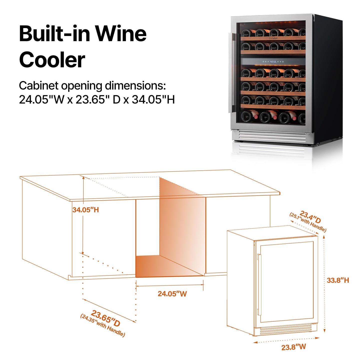 Ca'Lefort 24 Inch Wine Fridge Cooler - 52 Bottles Dual Zone Cooler with Glass Door, 3 LED Built-in Compressor Fridge with Adjustable Shelves for Home Office Bar (5.65 cu.ft)
