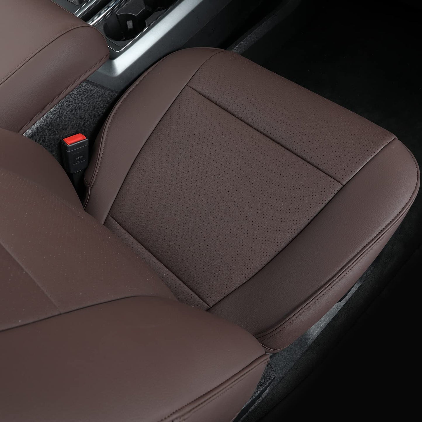 Covertopia F150 Faux Leather Seat Covers, Custom fit 2015-2024 2025 Ford F150 SuperCrew, and 2017-2024 2025 F250 F350 F450 Super Duty Crew Cab(Full Set, Brown)