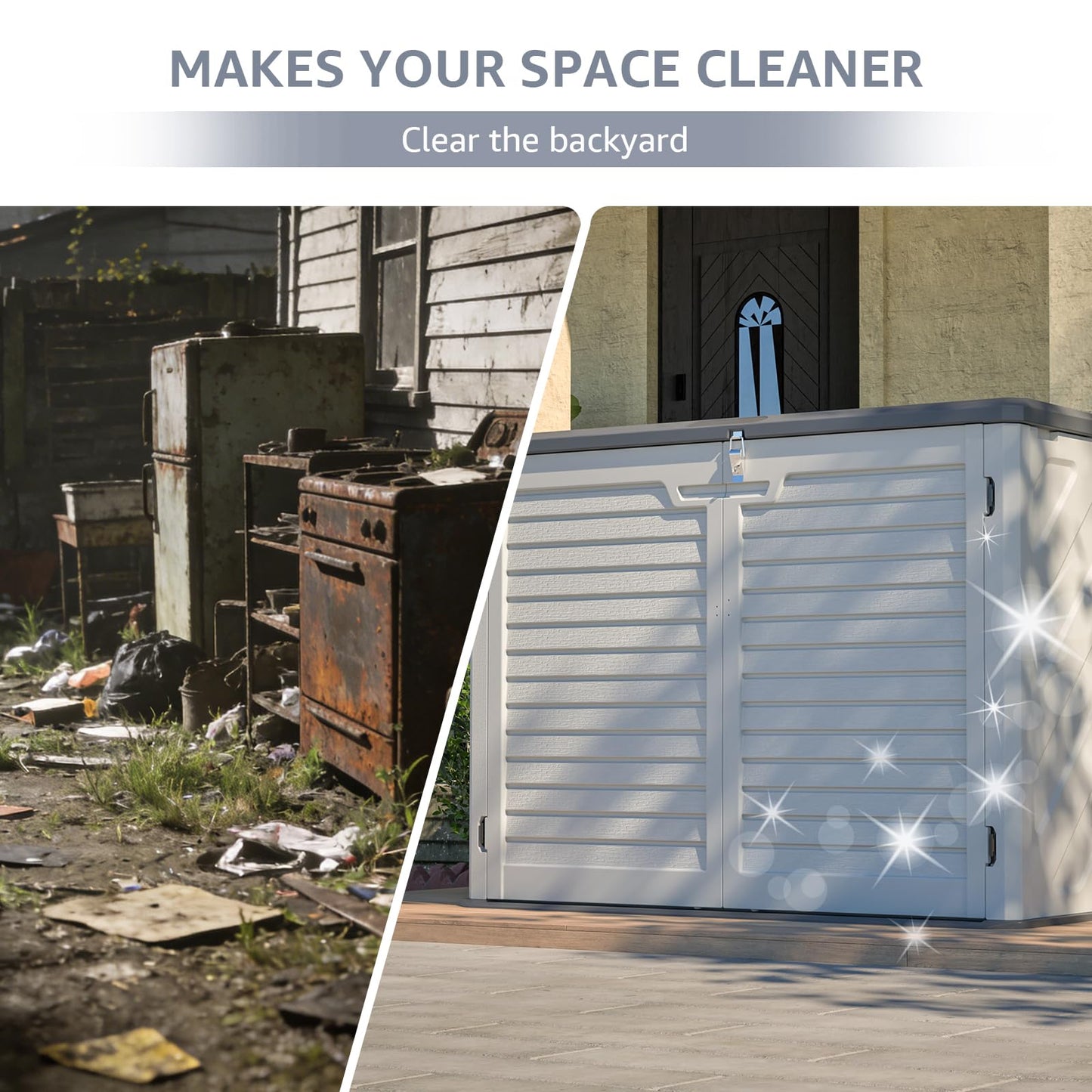 Storage Shed with Floor Included, Waterproof Resin Shed Cabinet, Outdoor Storage Cabinet for Backyard Garden, Plastic Tool Organizer, One-Tier Interior Storage Without Divider Panels, Outside Sheds