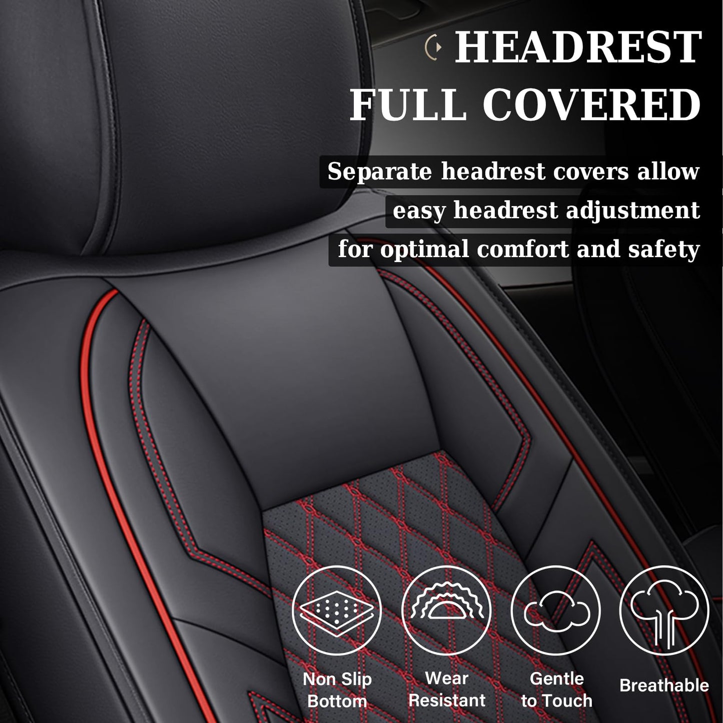 Coverado Tundra Seat Covers Full Set, Leather Car Seat Covers for Trucks, Automotive Seat Covers Protector Custom Fit 2007-2021 Toyota Tundra(Red)