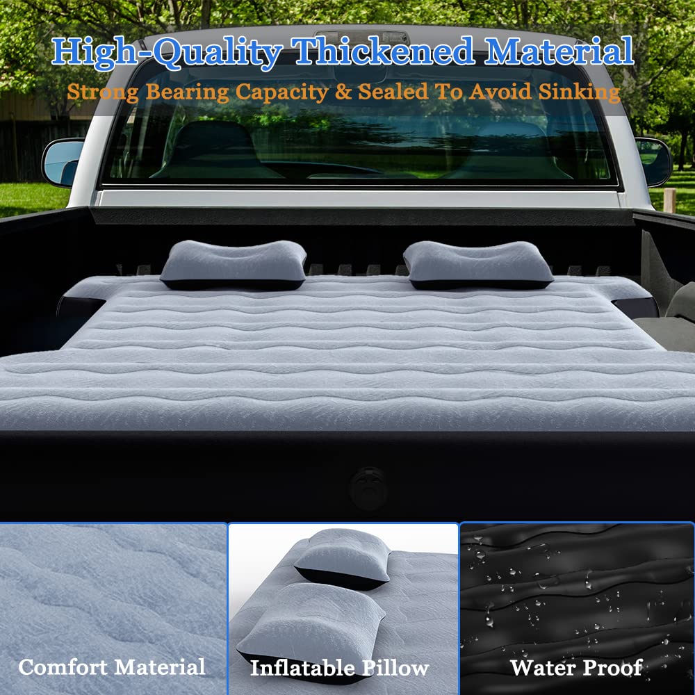 hufaut Camping Pickup Truck Bed Air Mattress Thicken Sleeping Pad for 5.5-5.8Ft Full-Size Short Truck Beds Outdoor Camping Car Travel(Grey)