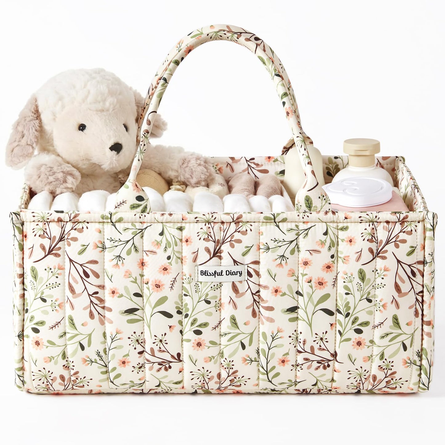 Blissful Diary Floral Diaper Caddy Organizer, Stylish Nursery Storage Basket, Diaper Bag,Gift for Baby Shower, Baby Registry Must Have, Newborn Essentials, Pastoral Daisy