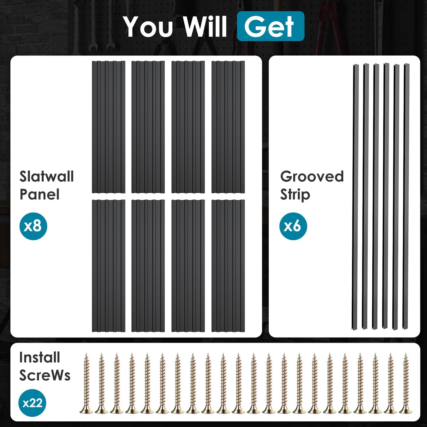 Brakki PVC Slat Wall Paneling 4x8 ft, Garage Organizer Storage System, Black Slatwall Panels for Garage Organization Product, Heavy Duty Wall Mounted Tool Storage for Home