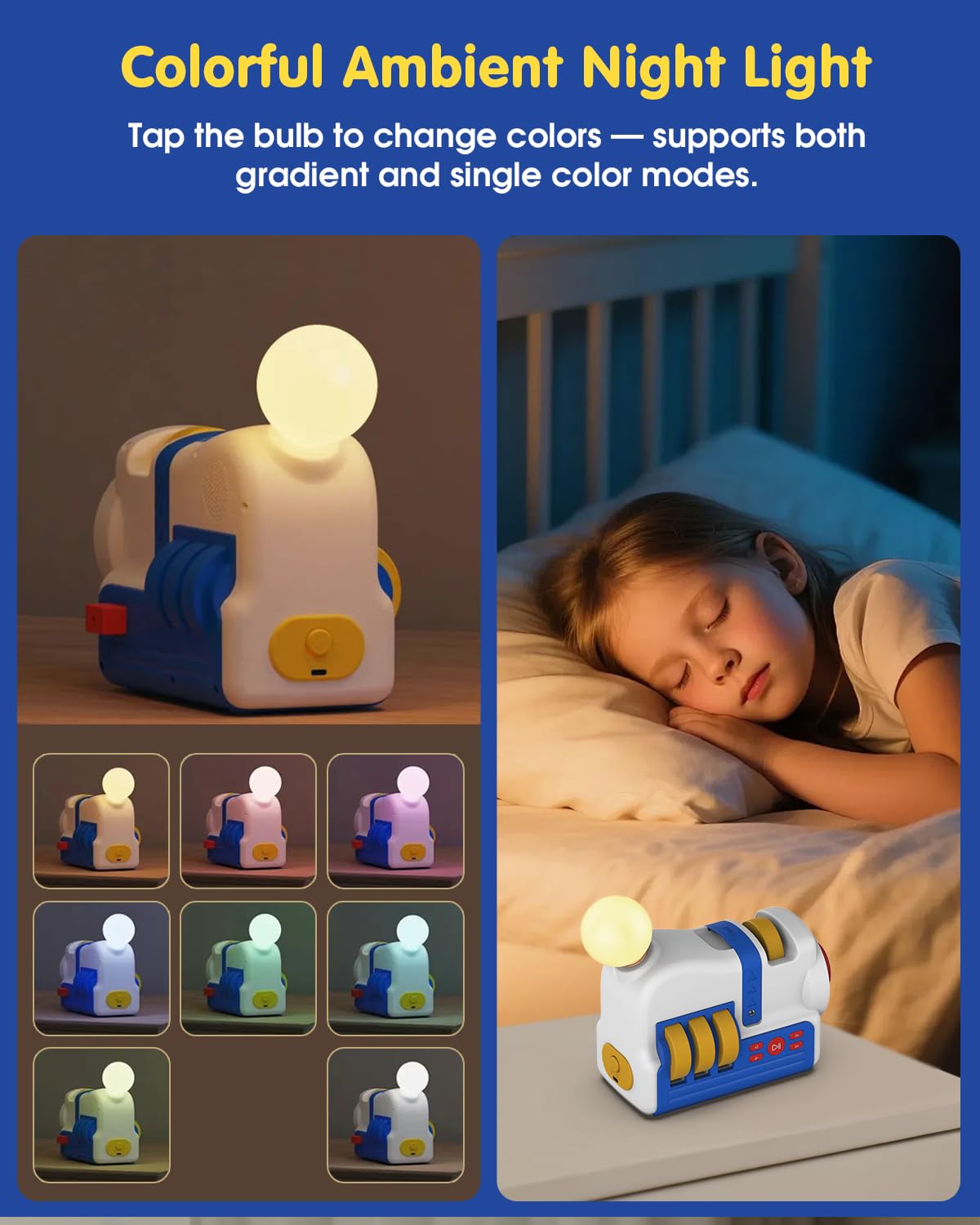 Humzo Story Projection Machine with 4 Story Cards, Built-in Audio Player, 9 Sleep Sounds & Gradient Night Light, Gift Toy for Toddlers and Kids (Boys & Girls) Age 3+, Battery or USB Powered