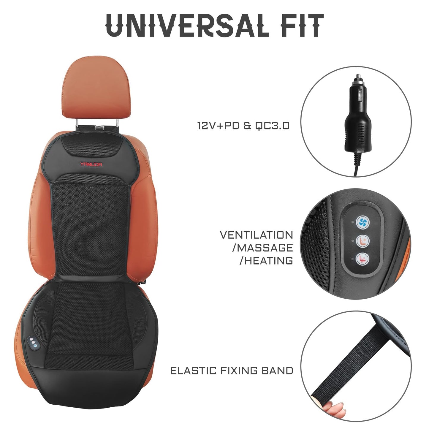 YAMUDA Driver's Side Four Seasons General Motors Multi functional Seat Cover, Car Seat Cooler Seat Cover with 20-Fan Ventilation + 4-Point Massage (1 Piece, Black Suede Leather）