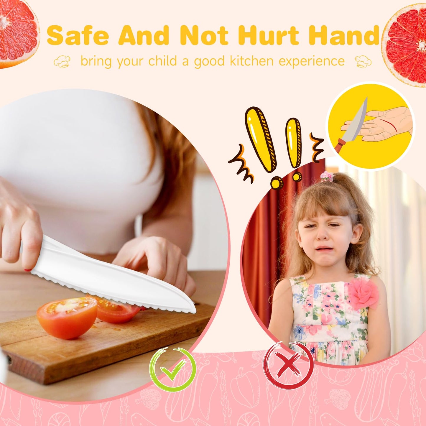 Suhctuptx Kids Knife Set for Real Cooking, Kids Kitchen Knives with Cutting Board Crinkle Cutters Cleaning Tools, Toddler Kitchen Toys Christmas Birthday Gifts for Girls Boy Age 2-10