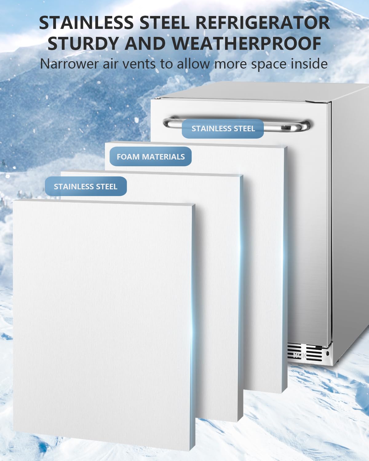 HCK Outdoor Refrigerator 24 Inch, Undercounter Refrigerators with Stainless Steel Door, 161 Can Beverage Fridge for Home Bar, Kitchen, Patio, Outdoor, Commercial Use