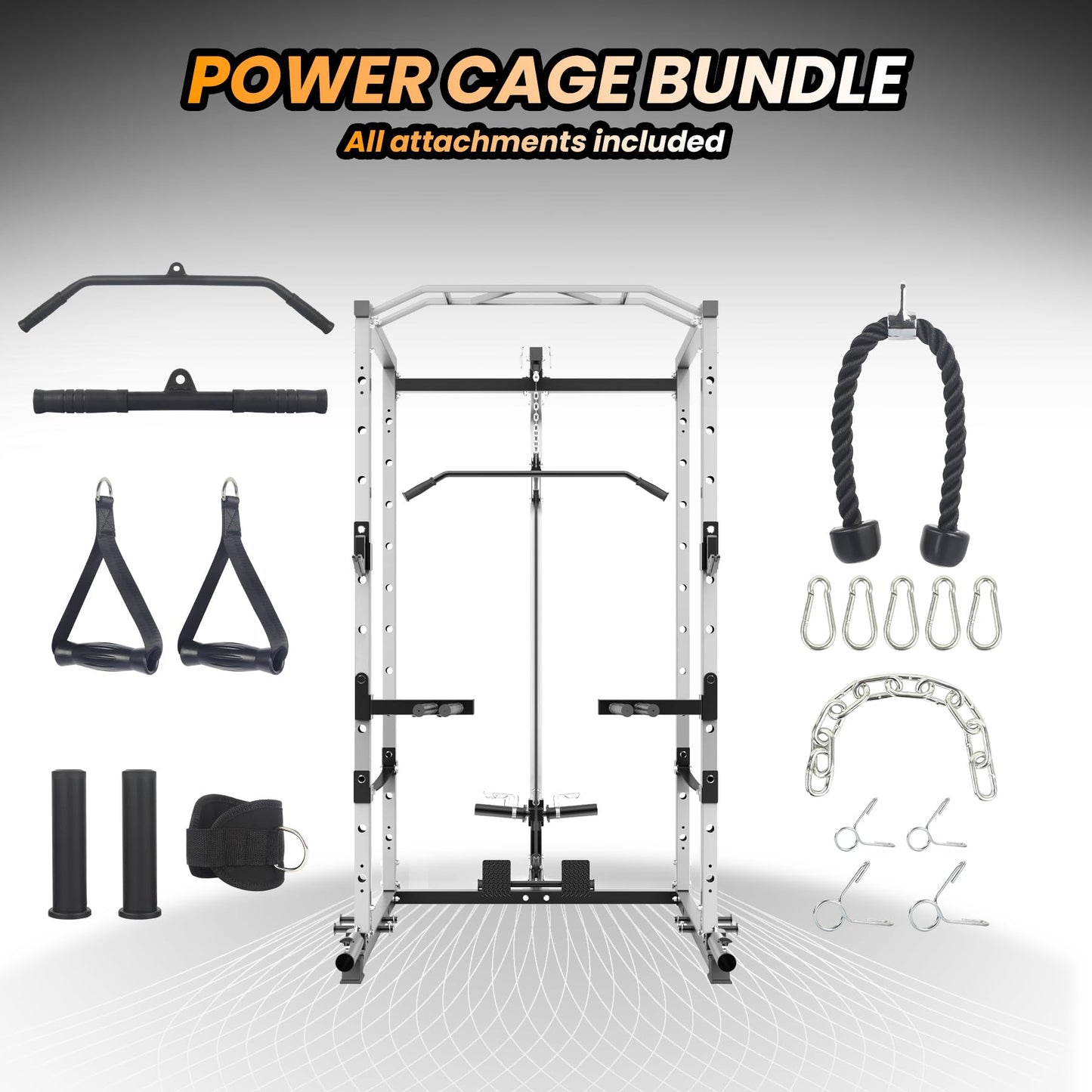 GarveeLife Power Cage, Multi-Function Power Rack with LAT Pulldown, 1600 LBS Weight Capacity Fitness Squat Rack with Cable Pulley System and j-Hooks, Dip Bars and Landmine Attachment for Home Gym