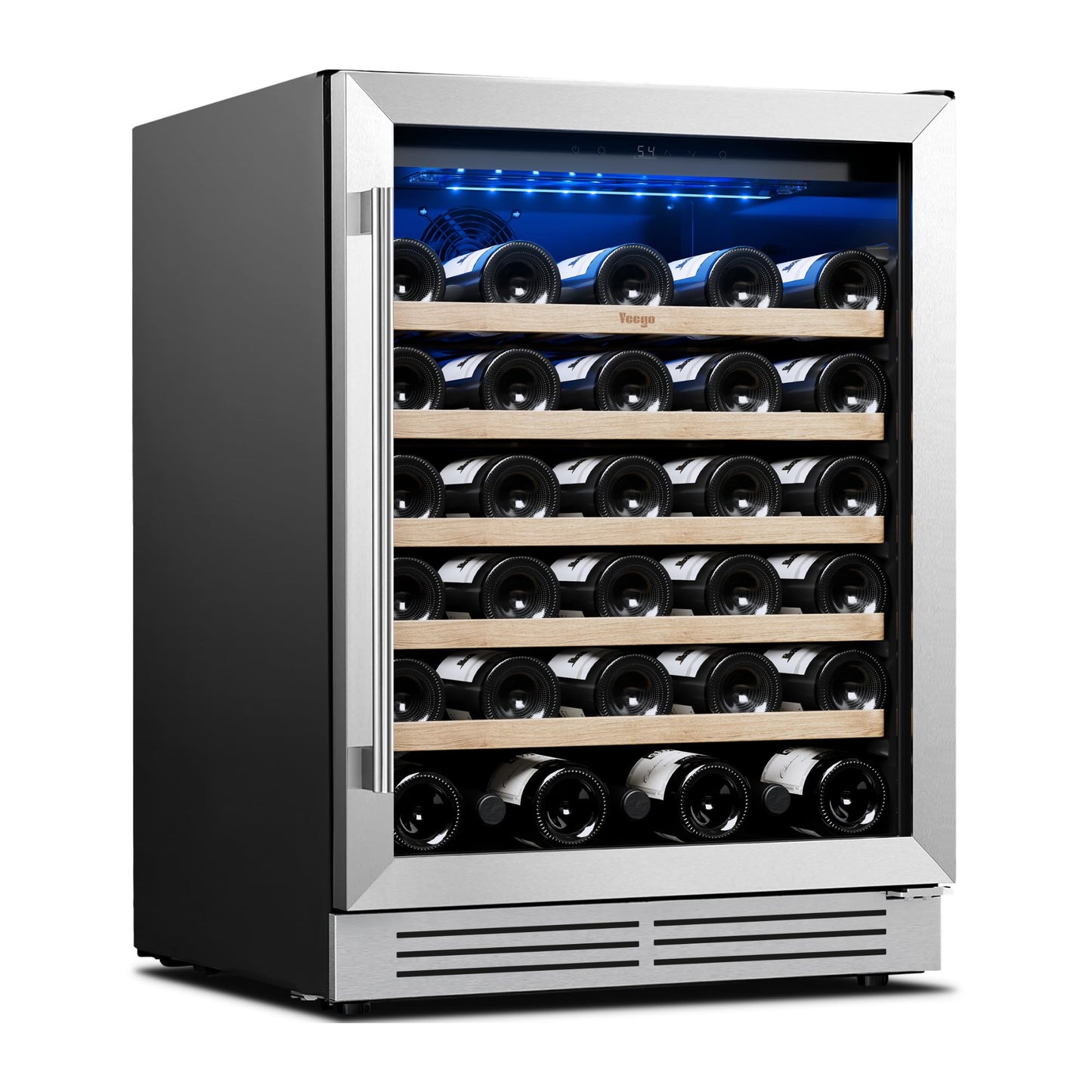 Yeego Wine Fridge Cooler - 24 Inch Wine Fridge Hold 52 Bottles, 40-65°F Wine Refrigerator Glass Door, Built in, Freestanding Under Counter Fridge for Beer Soda Drink Home Bar Office(5.12 Cu.ft)