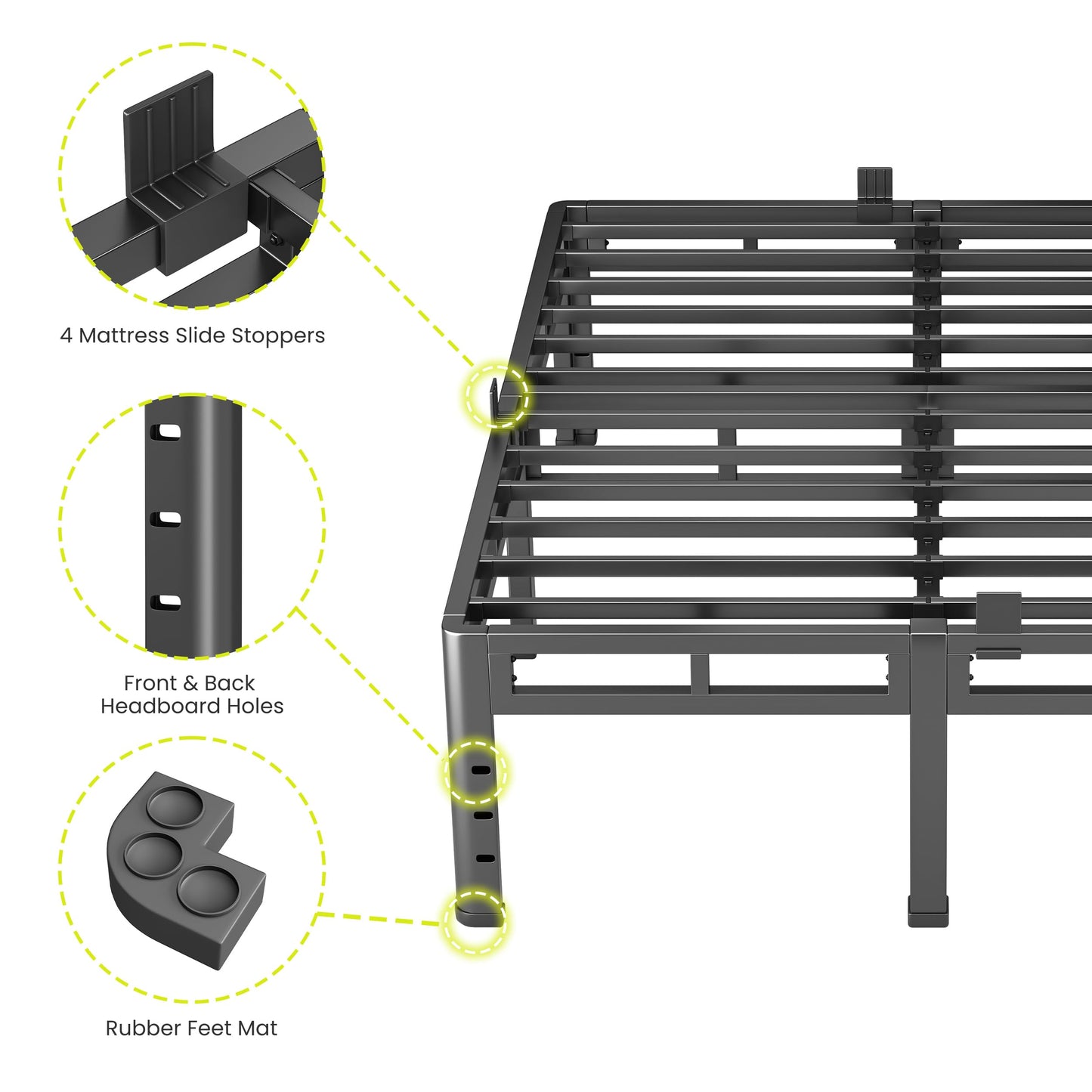 NKZ Queen Size Bed Frame 14 Inch, Metal Bed Frame & Box Spring 2 in 1 Platform with Round Corner Legs, 4000lbs Weight Capacity Reinforced Metal Frame, Headboard Hole, Noise-Free, Easy Assembly