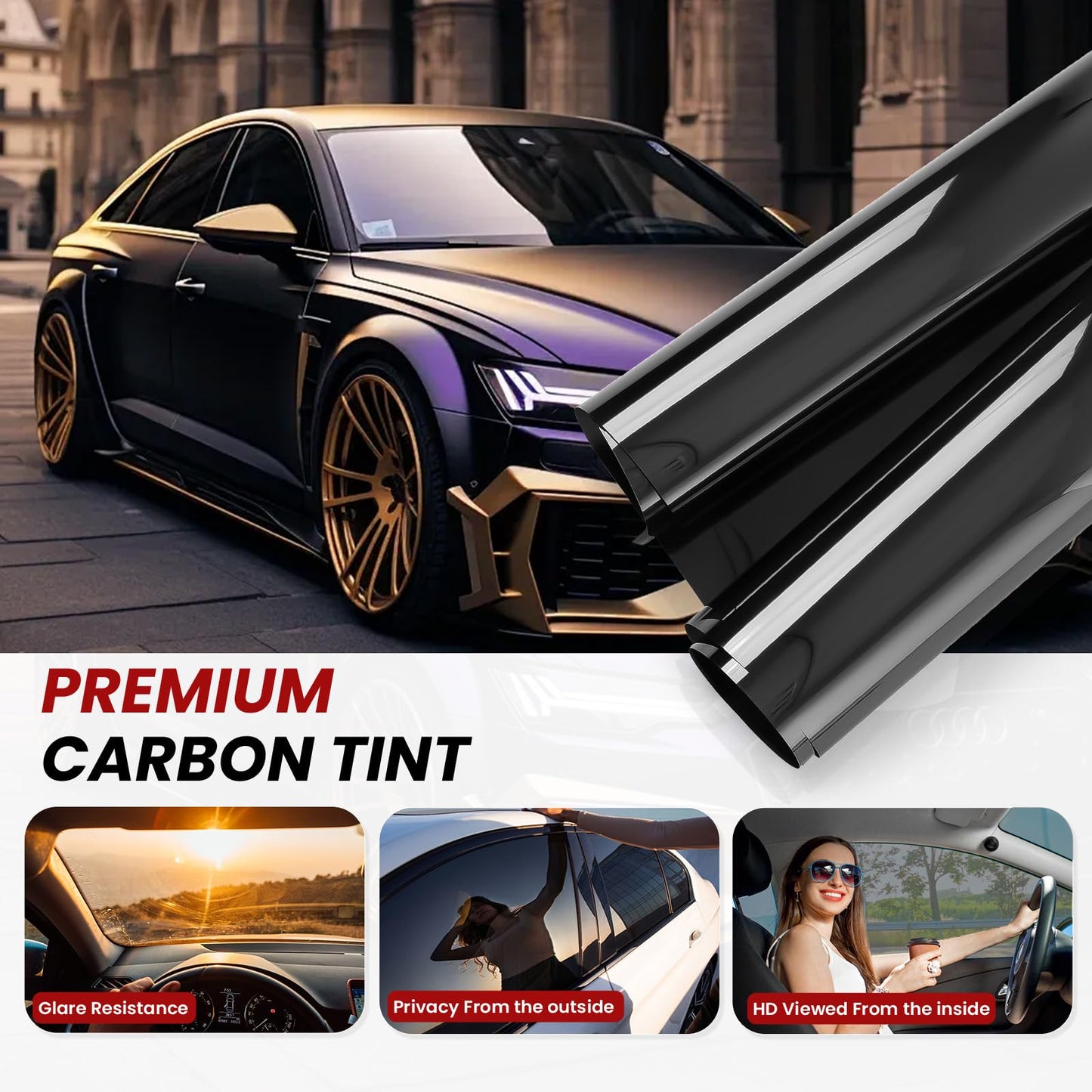 LuxeShade 2-Pack Auto Window Tint Film Rolls – Premium Carbon 5% VLT Privacy Window Films, UV/IR Heat Blocking, Scratch & Fade Resistant (1Ply 24"*100ft + 2Ply 24"*100ft)