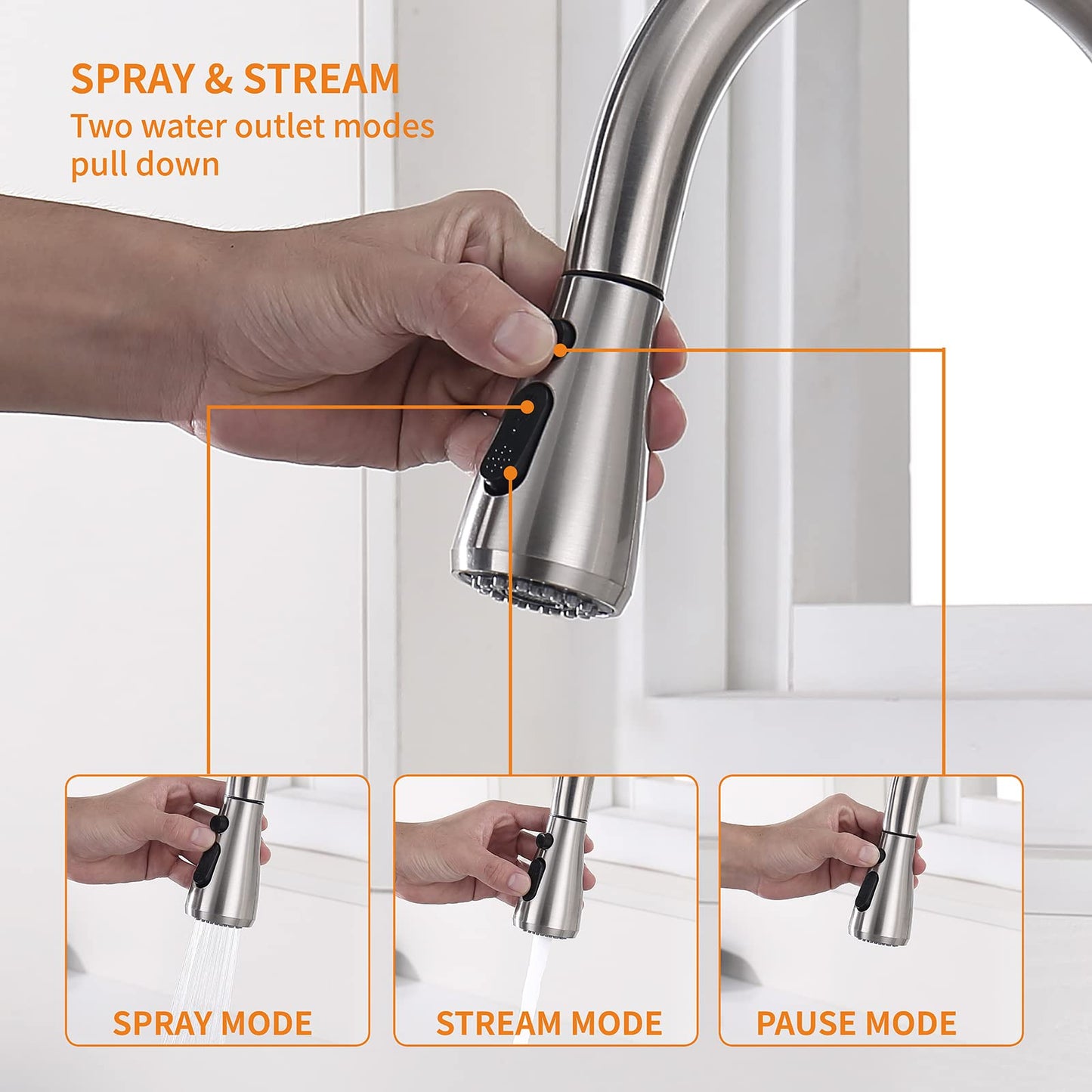 Touchless Kitchen Faucet with Pull Down Sprayer, Motion Sensor Kitchen Faucet with Kitchen Soap Dispenser, Single Kitchen Faucet High Arc Pull Out Faucet for Kitchen Sink RV，Brush Nickel