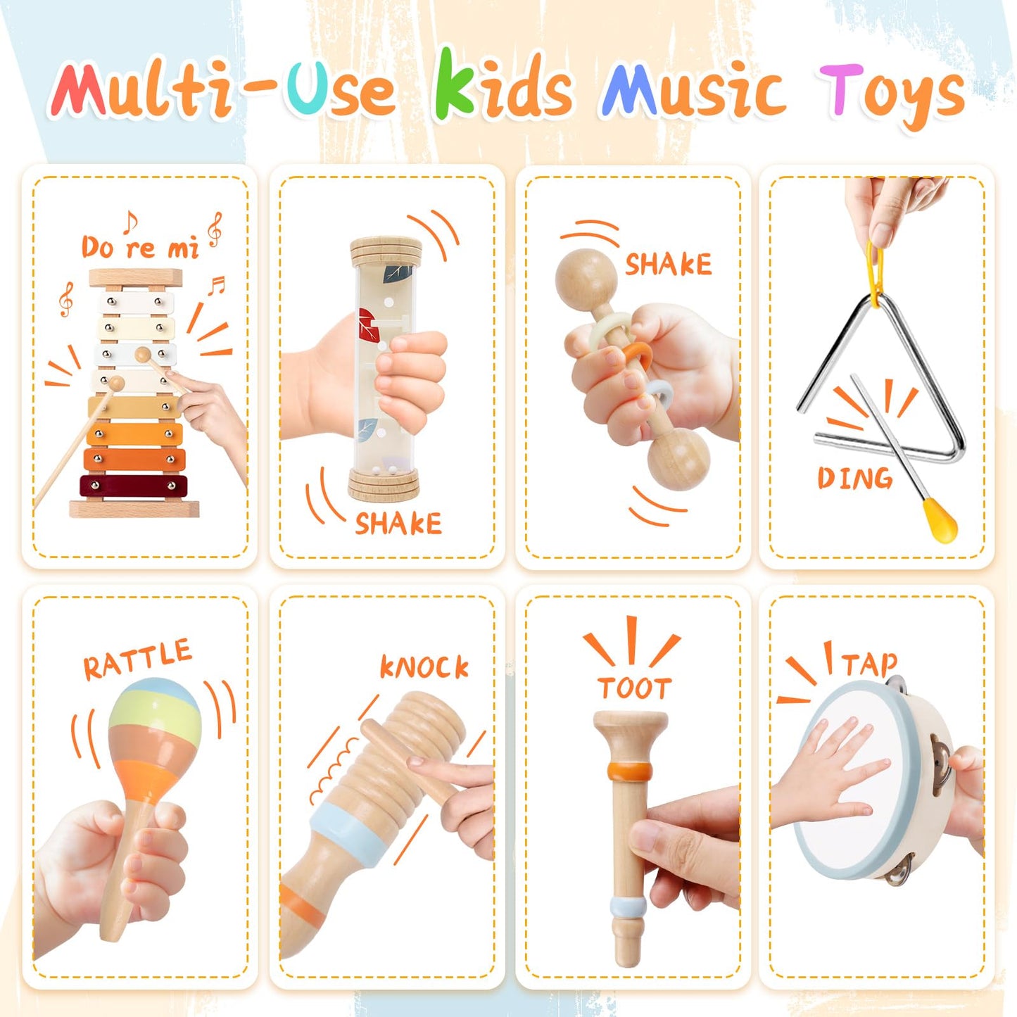 Toddler Musical Instruments Sets, Montessori Wooden Percussion Educational Baby Musical Toys Xylophone Maracas Tambourine for 2 3 4 Year Old, 18 Months Gifts for Baby Boys Girls Kids
