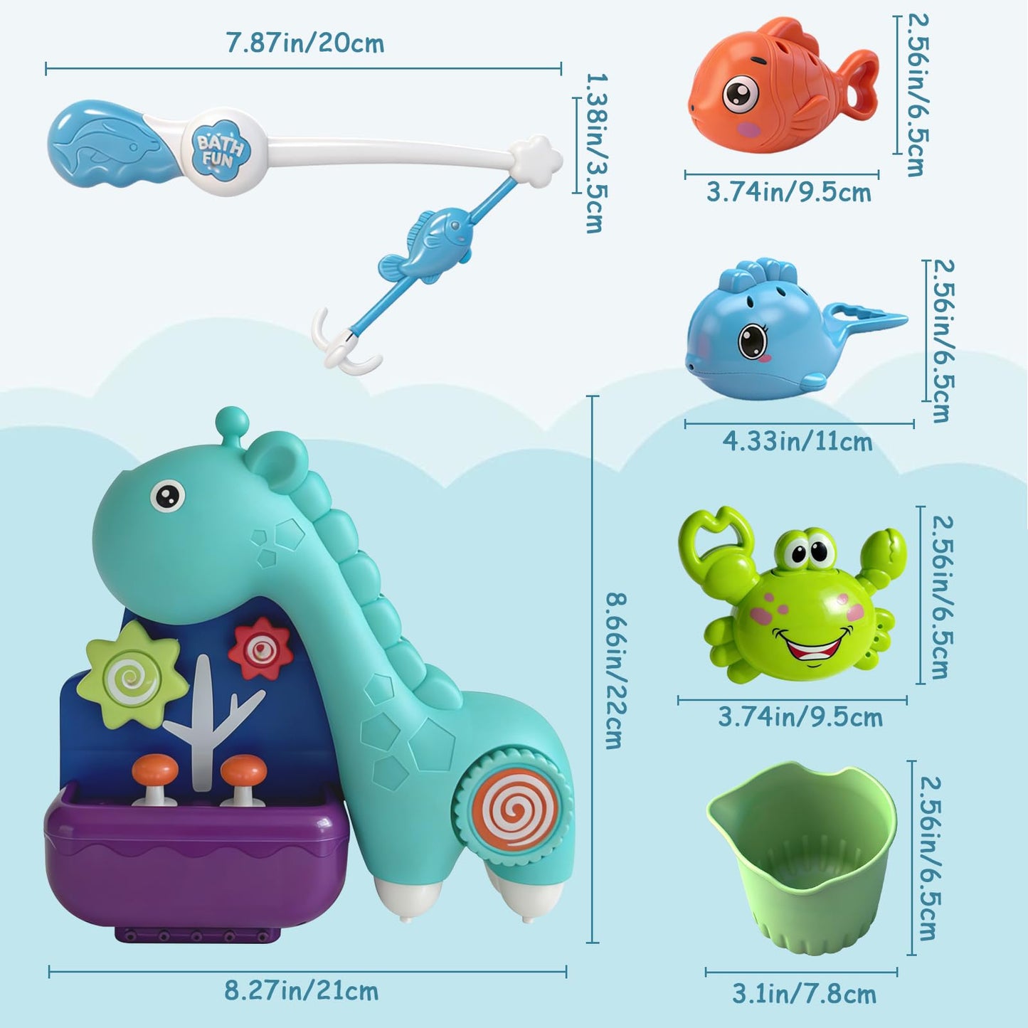 Uermis Baby Bath Toys for Toddlers Ages 18+ Months, Cute Giraffe Interactive Toddler Bathtub Toys with Fishing Pole and Water Spraying Animals, Ideal Baby Bath Time Gift for Boys Girls