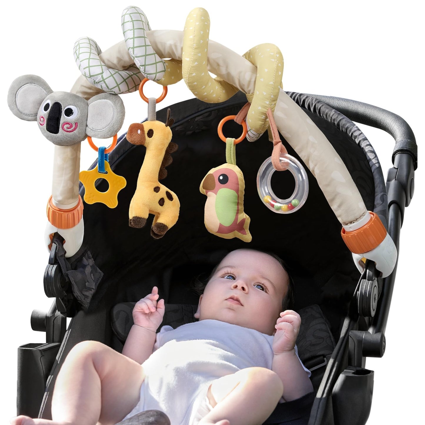 TUMAMA 2 in 1 Spiral Car Seat Toys Arch Stroller Toy Baby Hanging Toys with Clip Adjustable Detachable Sensory Travel Crib Bouncer Bassinet Activity Toys for Babies 0 3 6 9 12 24 Months