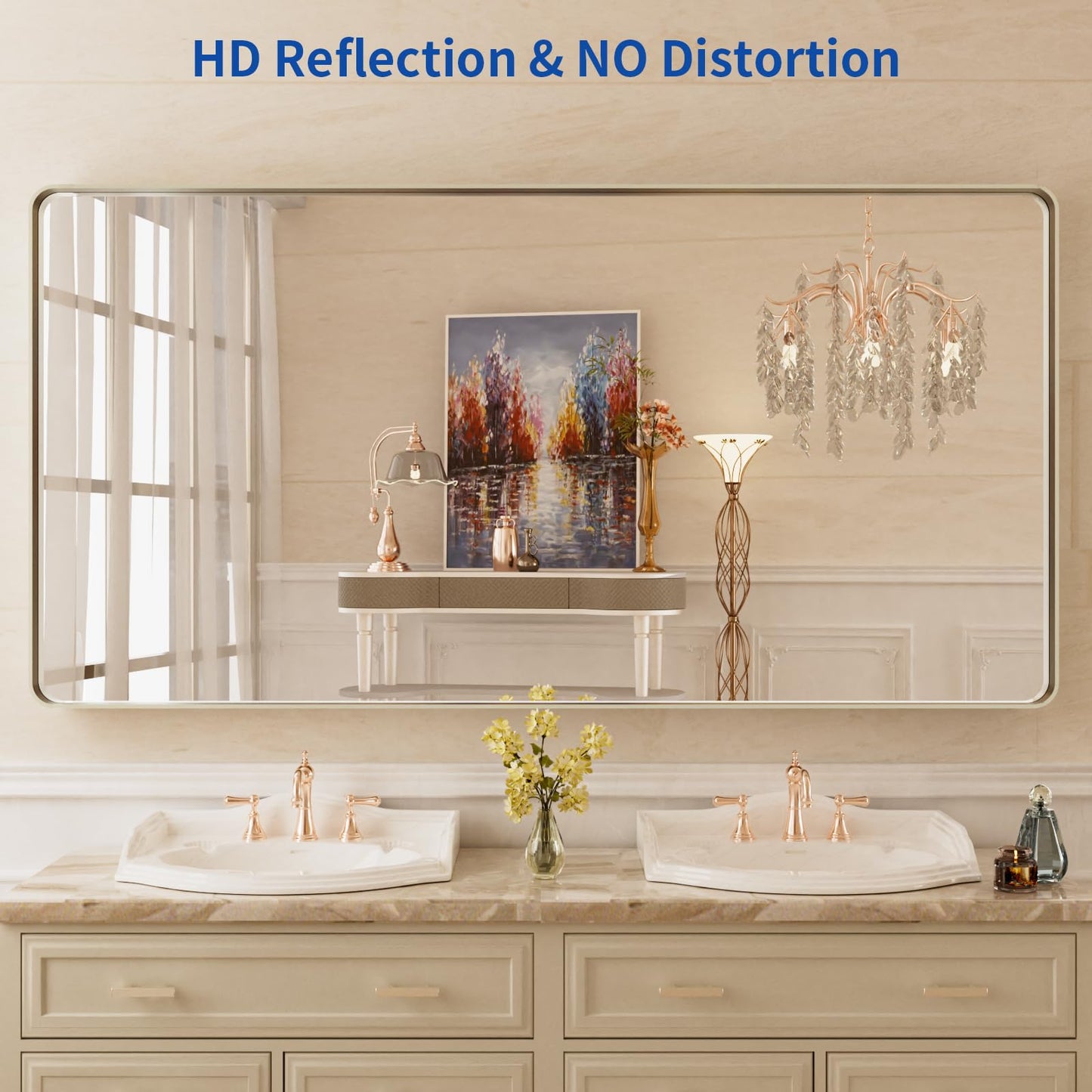 WEER 60X30 Inch Brushed Nickel Bathroom Mirror, Brushed Silver Metal Frame Mirror, Rounded Rectangle Silver Bathroom Vanity Mirror, Tempered Glass, Anti-Rust, Hangs Horizontally or Vertically