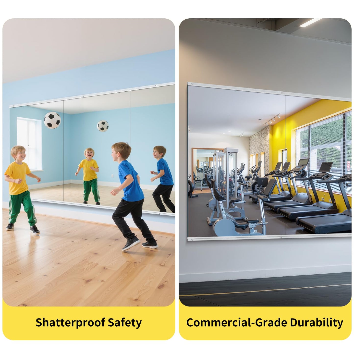 InfiniGlass Home Gym Mirror - 55x28 Inch, 2PCS Frameless Tempered Glass Full Body Mirror for Wall Mount - Ideal for Yoga, Workout, Bedroom, Dance Studio (Silver)