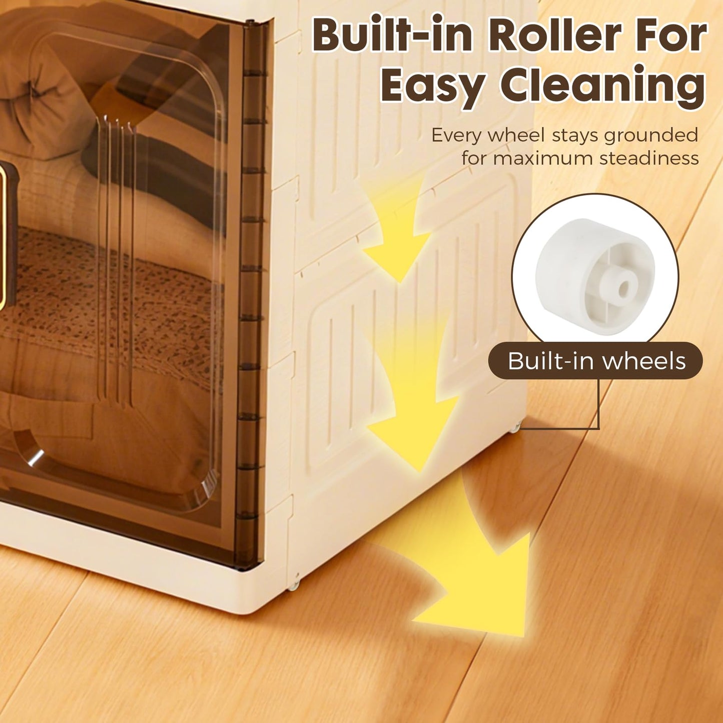 YHB Portable Closet Storage Cabinet, Pet Collapsible Clothes Organizers, White, Collapsible Wardrobe with Visualization Doors, Rolling Wheels for Hanging Long Skirts, Dresses, Suits, etc
