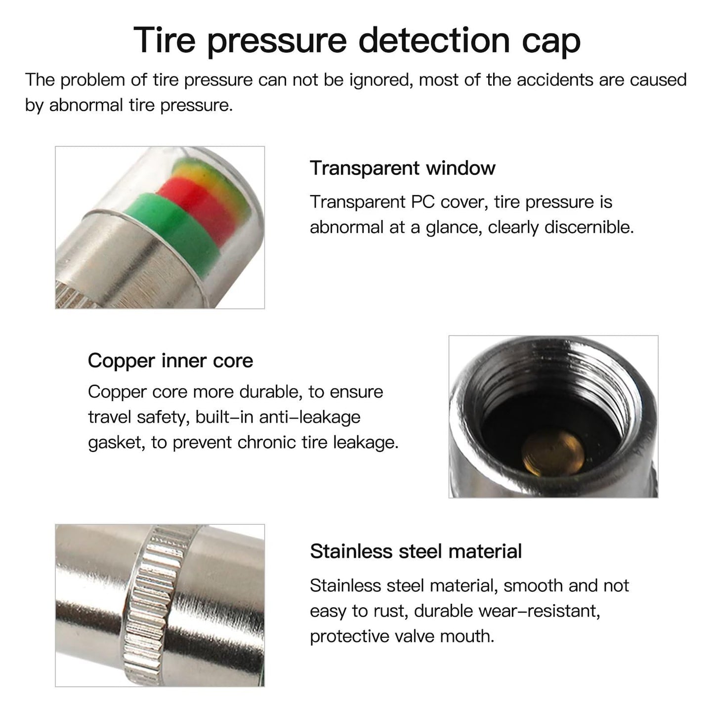 JRSHOME 8X New Update Tire Pressure Monitor Valve Stem Cap Sensor Indicator 30PSI 2.0 Bar Air Warning Alert Valve Pressure Diagnostic Tools Kit