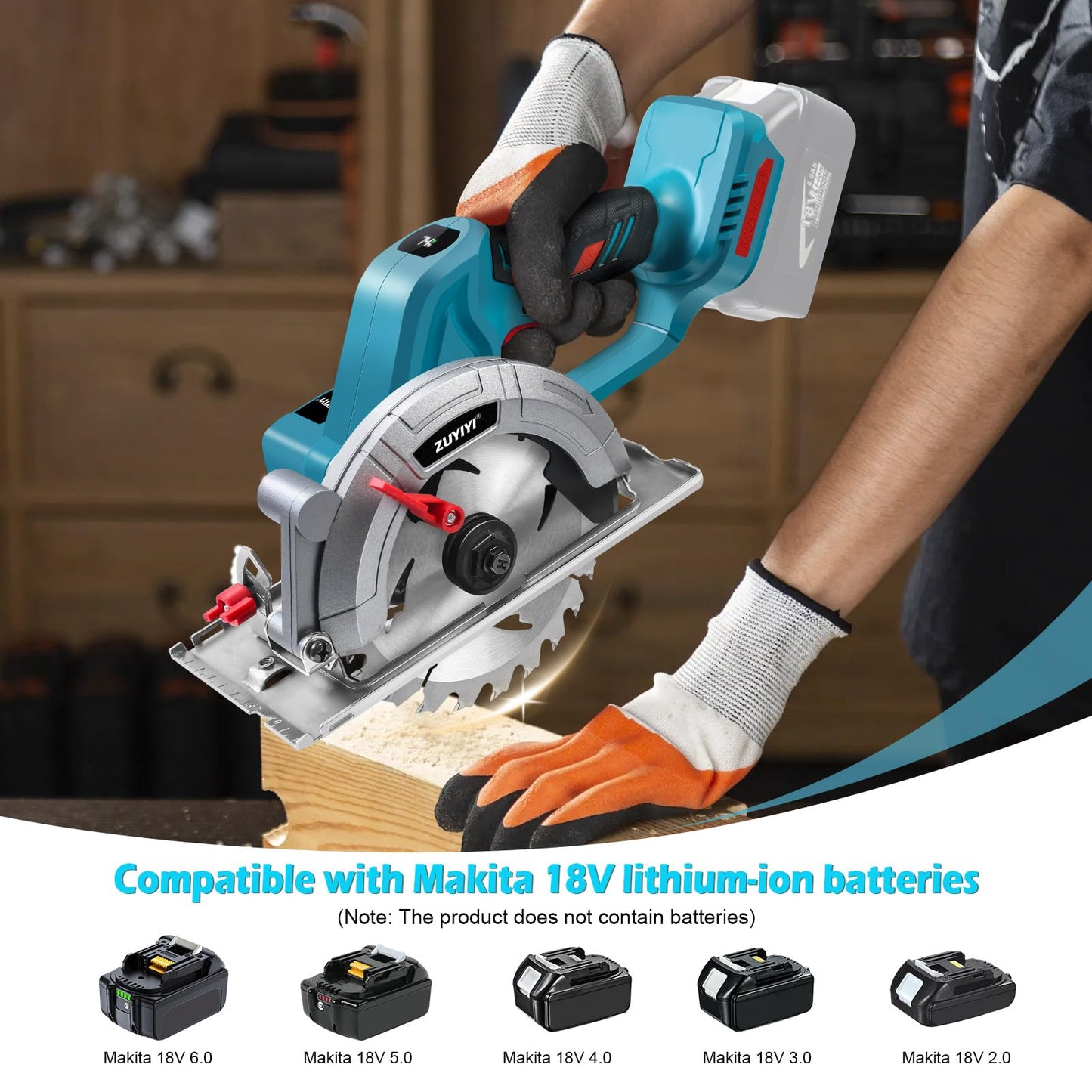 ZUYIYI 6 Inch Cordless Mini Circular Saw for Makita 18V Battery(Not Inclued), 12000RPM 2"(90°) Cutting Depth, Brushless Compact Tile Saw for Wood, Tile, Metal, Plastic, for 5-1/2, 5-3/8 Inch Blade