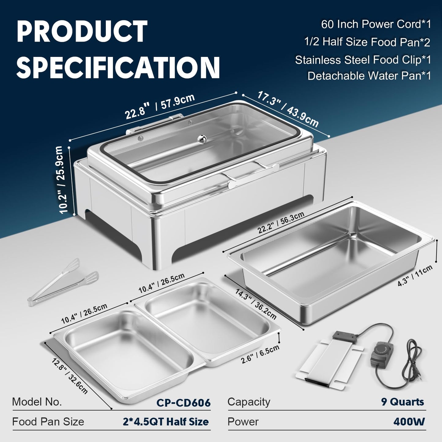 THXSUN Electric Chafing Dish Set, Dual 4.5QT Electric Buffet Server, Half Size Roll Top Stainless Steel Food Warmers with Temperature Control for Catering & Events