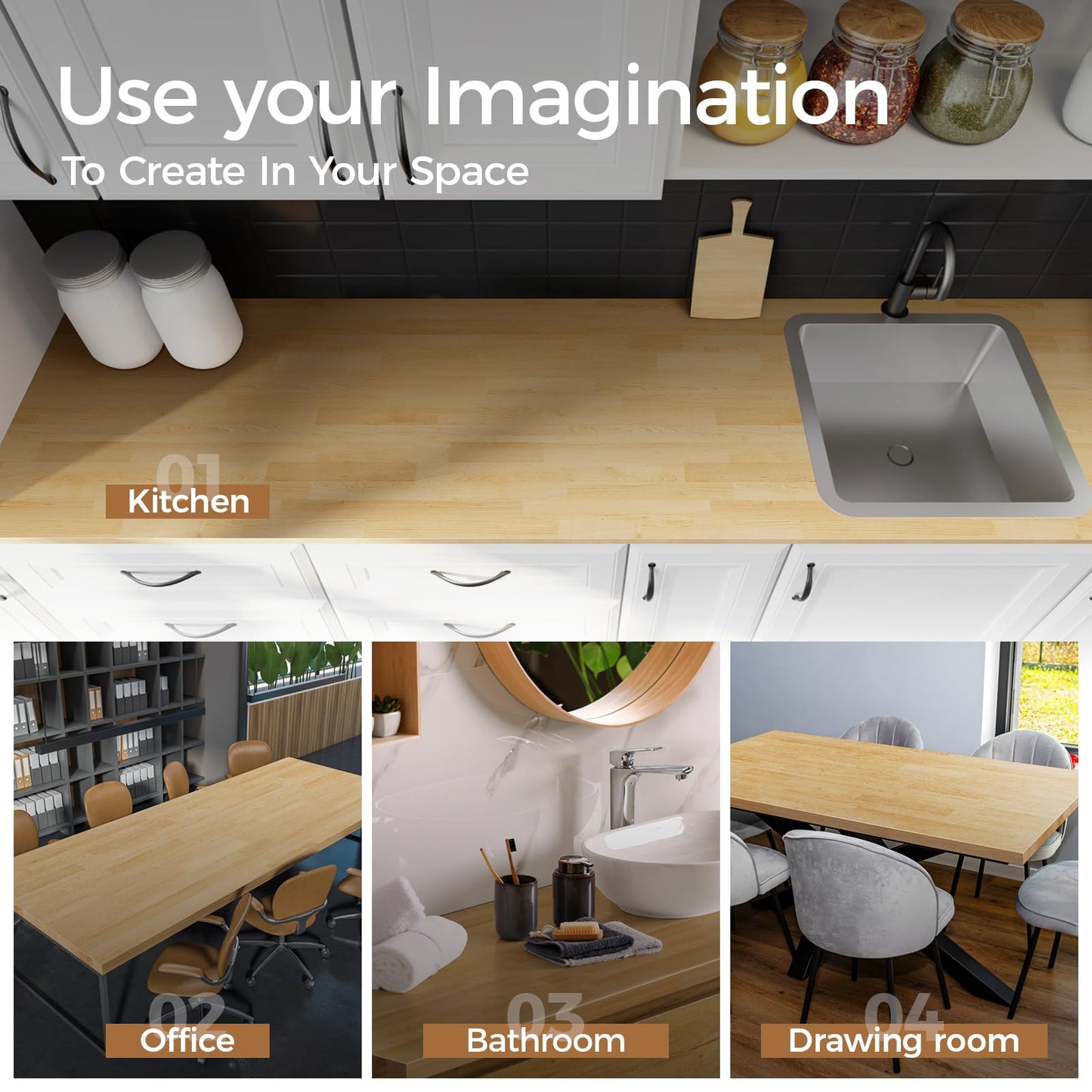 Butcher Block Countertop Table Top - Unfinished Solid Wood Countertop 1.5in Thick Unfinished Surface for DIY Washer Dryer Cutting Board Kitchen - 4ft L x 25" W