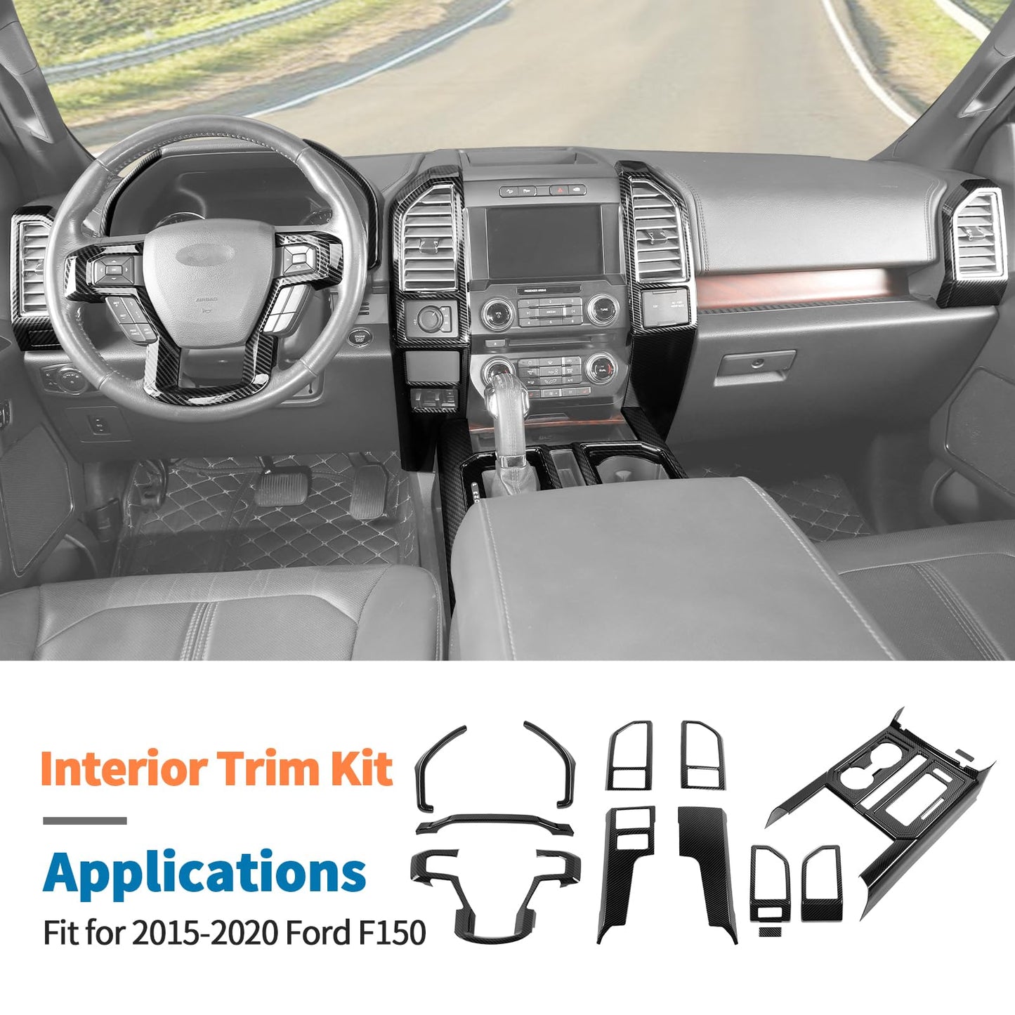 JeCar 12pcs Carbon Fiber Interior Trim Kit for 2015-2020 Ford F150 Interior Accessories