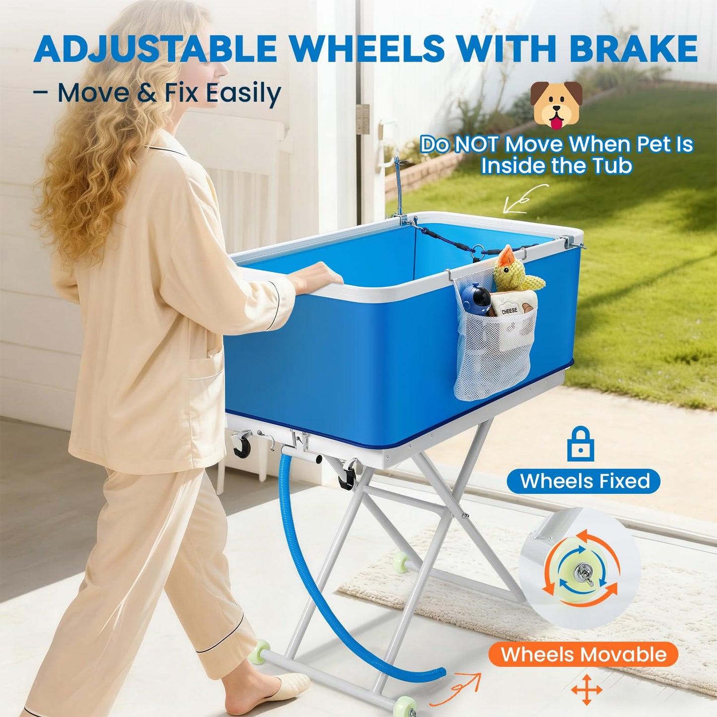 Proshine Foldable Dog Bathing Tub with Wheels, Adjustable Height 0-26.8" Pet Wash Station, Portable Dog Bath Tub for Large Dogs Up to 90lbs, with Drain & Storage Bag