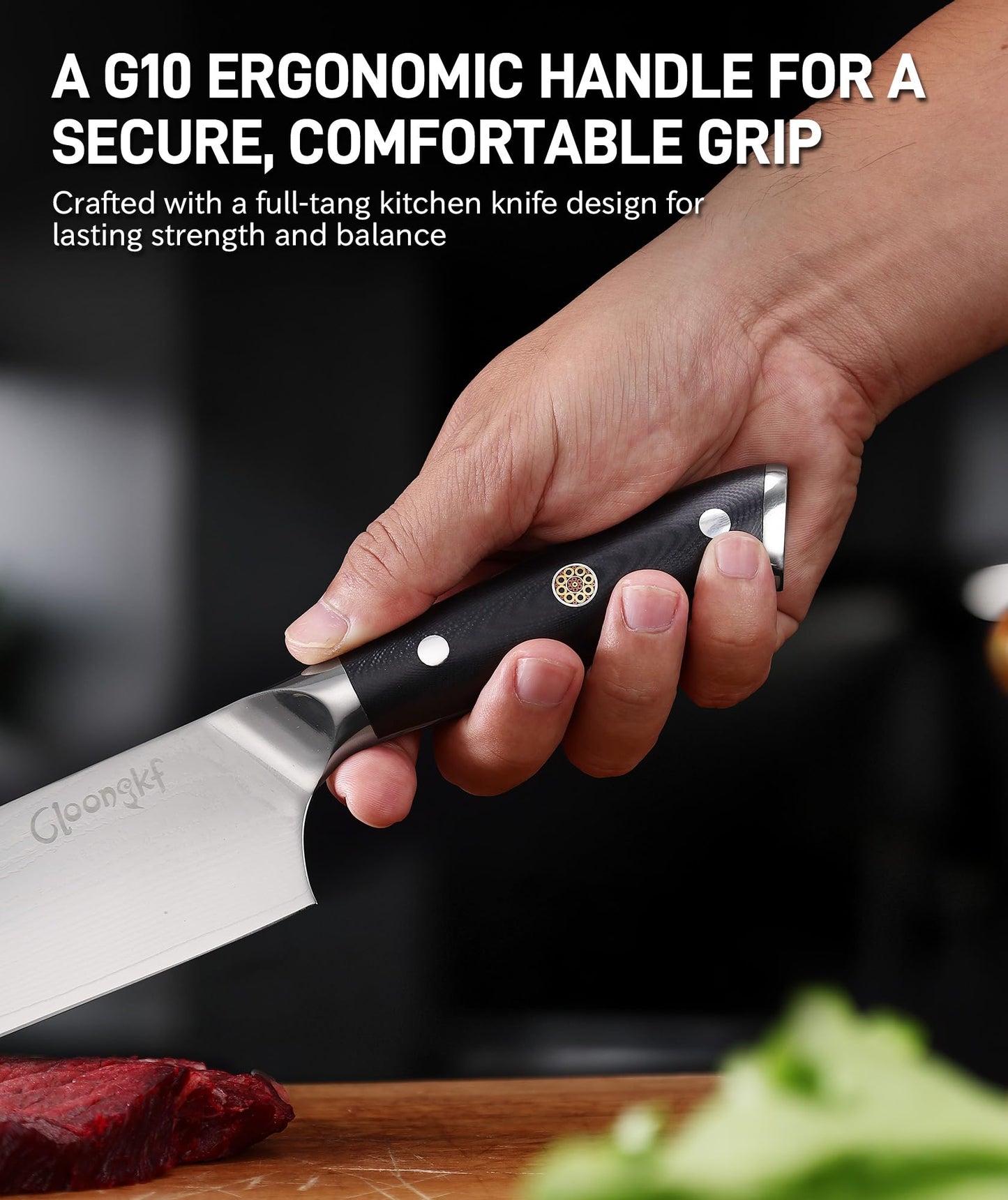 Cloongkf 3-Piece Damascus Kitchen Chef Knife Set- 8" Chef Knife, 7" Santoku, 5.5" Utility Knife Japanese High Carbon Stainless Steel with G10 Handle Gift Box Cutting Tools for Meat, Vegetables