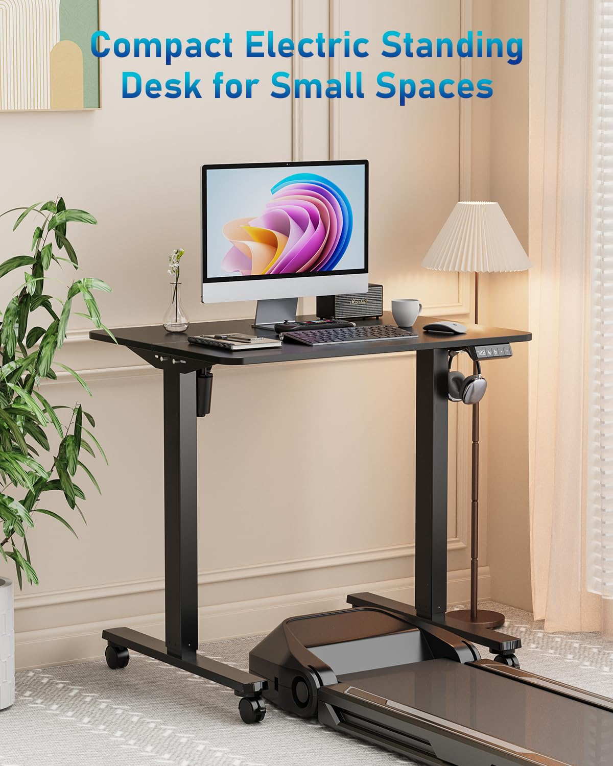 Xyndyx Small Height Adjustable Electric Standing Desk, 31.5" x 23.6" Sit Stand up Desk with Splice Board, Ergonomic Rising Computer Home Office Desk Table with Memory Preset, Black Frame/Black Top