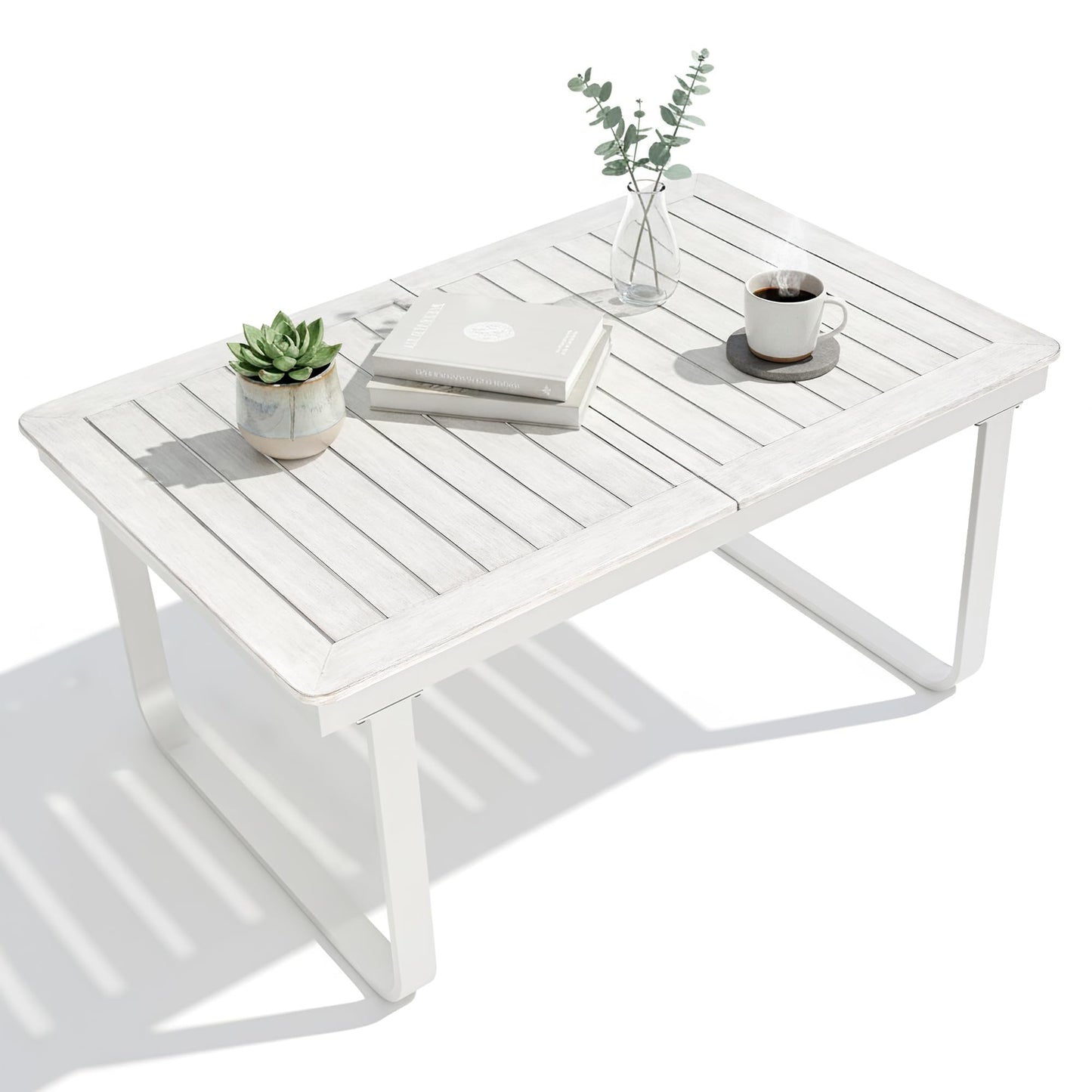 CikaCika Outdoor Patio Dining Table, Patio Expendable Dining Table with Umbrella Hole, Aluminum Frame Wood-Grain Patio Dining Table for 6-10 People, Patio Furniture Set for Backyard, Deck, Poolside