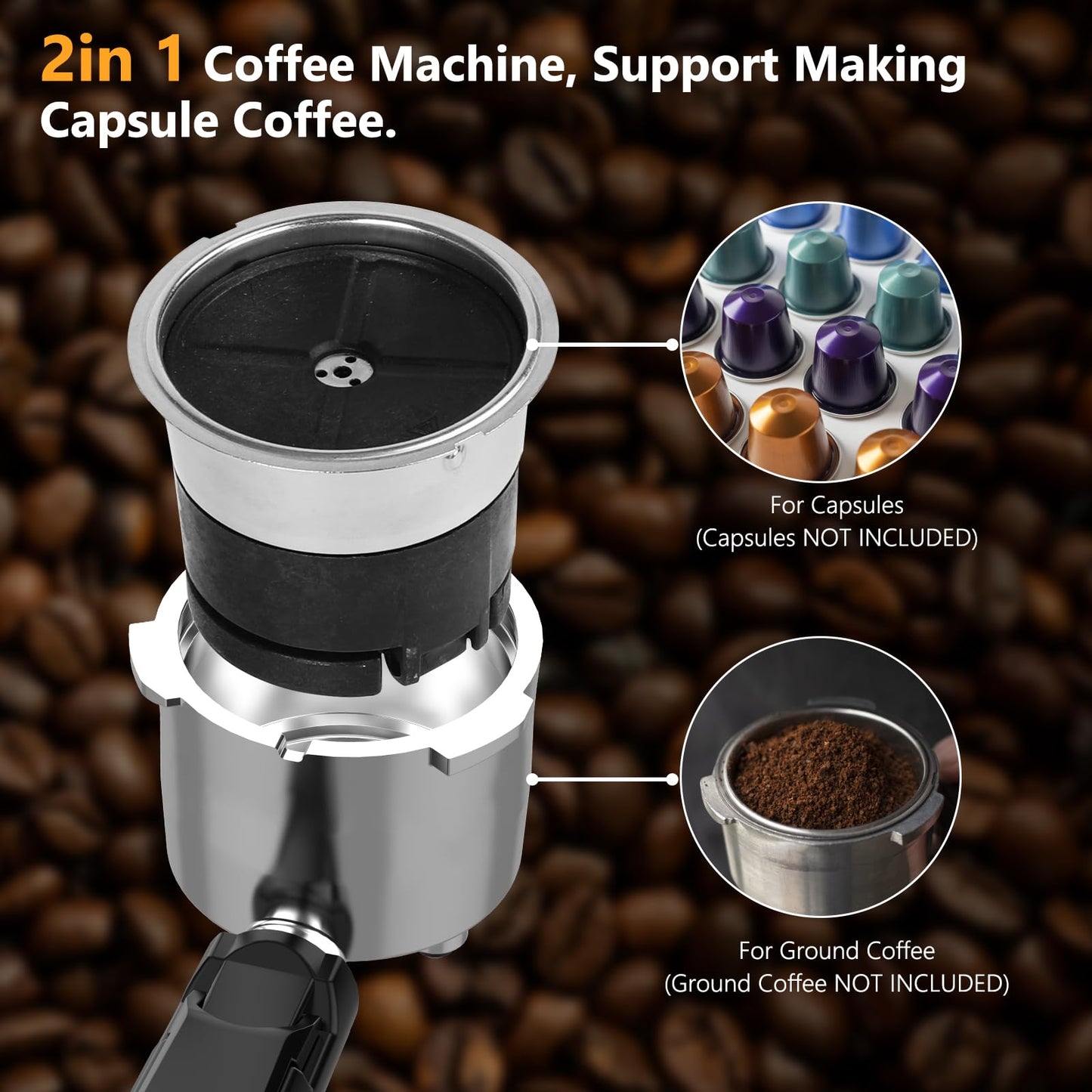 COWSAR Espresso Machine 20 Bar, Commercial Cappuccino & Latte Machine with Automatic Milk Frother, for Ground Coffee & Capsules, Dual Boiler, 57oz Water Tank, Expresso Machines for Home, Touchscreen