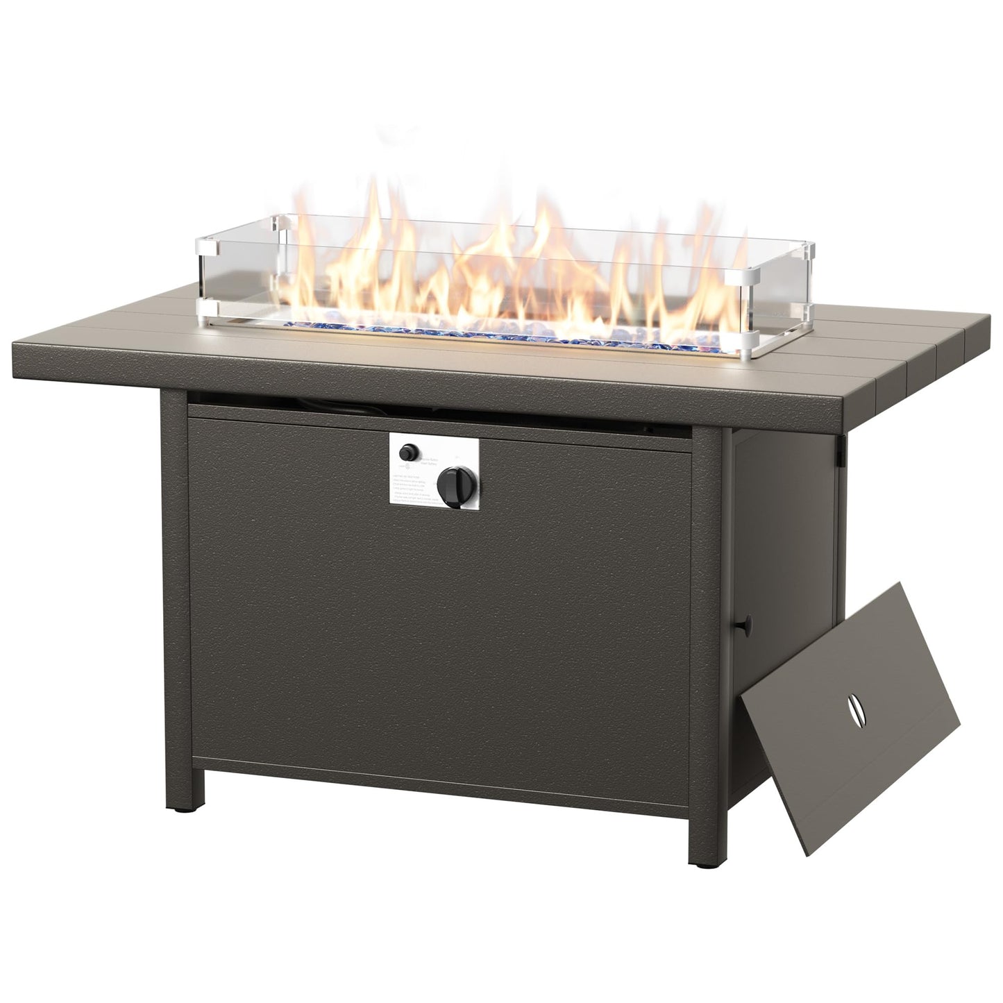 Kullavik 45" Propane Fire Pit Table,55000 BTU Auto-Ignitiongas Gas Fire Table with Fire Glass and Lid,Waterproof Cover and Blue Glass Stone for Patio,Balcony,Garden