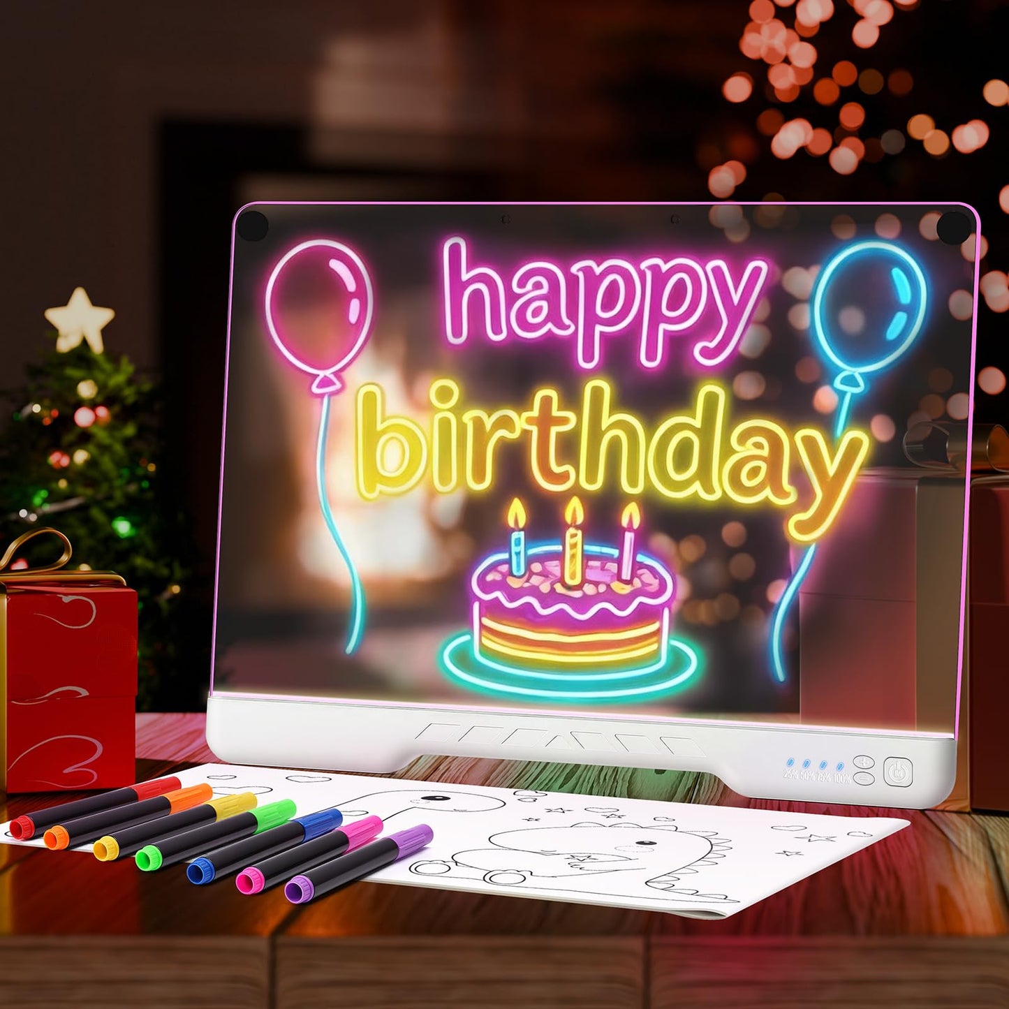 LED Drawing Board,16 Inch Rechargeable Light Up Writing Pad, 7 Colors & 4 Lighting Modes Neon Art Dry Erase Glow Up Doodle Pad,7 Markers & Tracing Book Art Gifts for Kids Ages 4 5 6 7 8 9 10 11 12