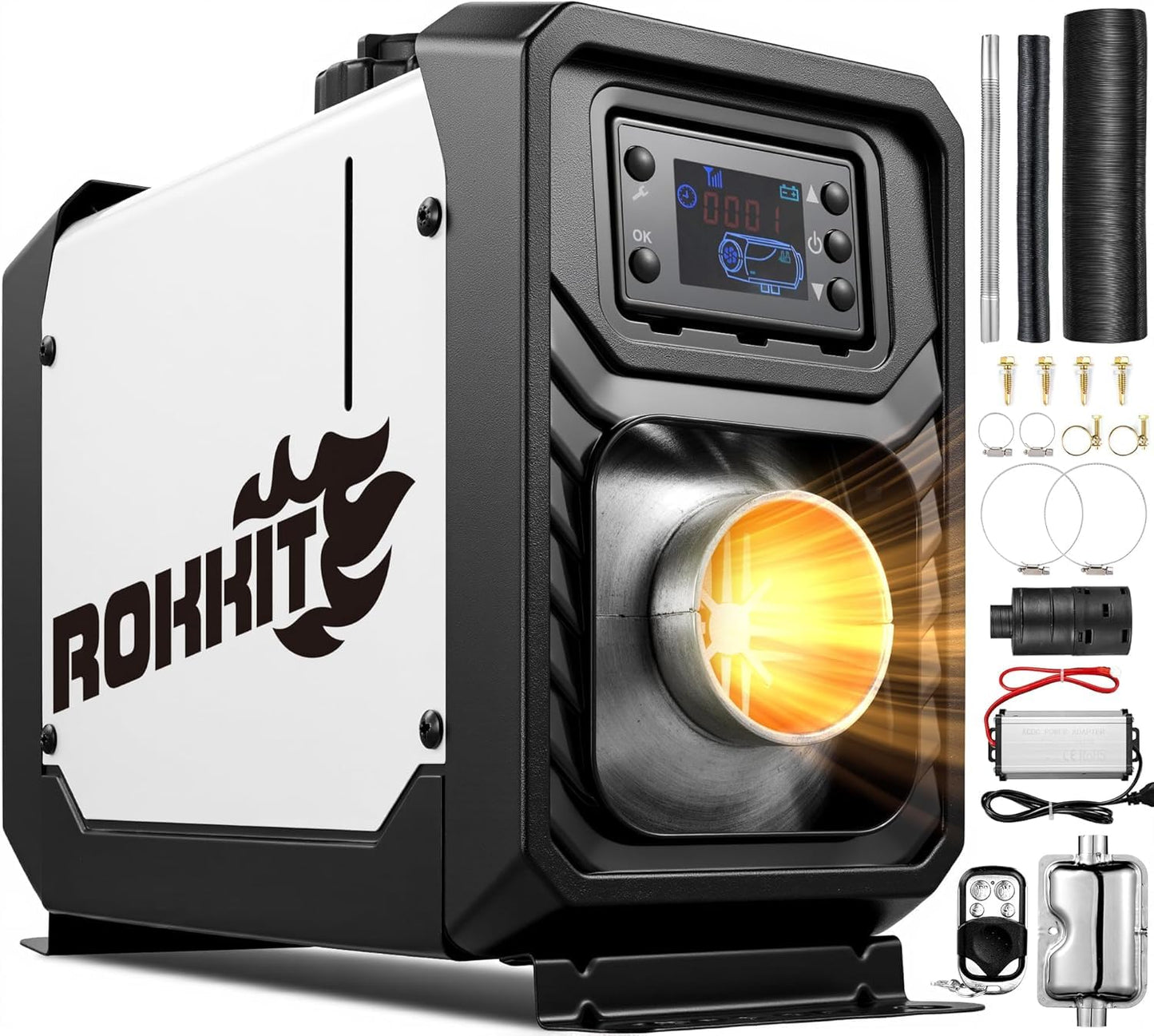 [2026 Version] ROKKIT 8KW Diesel Heater, 110V/12V All-in-One Diesel Air Heater, Portable Diesel Heater with LCD Monitor & Remote, Fast Heating Low Noise Diesel Parking Heater for Tent, Car, RV, Camper