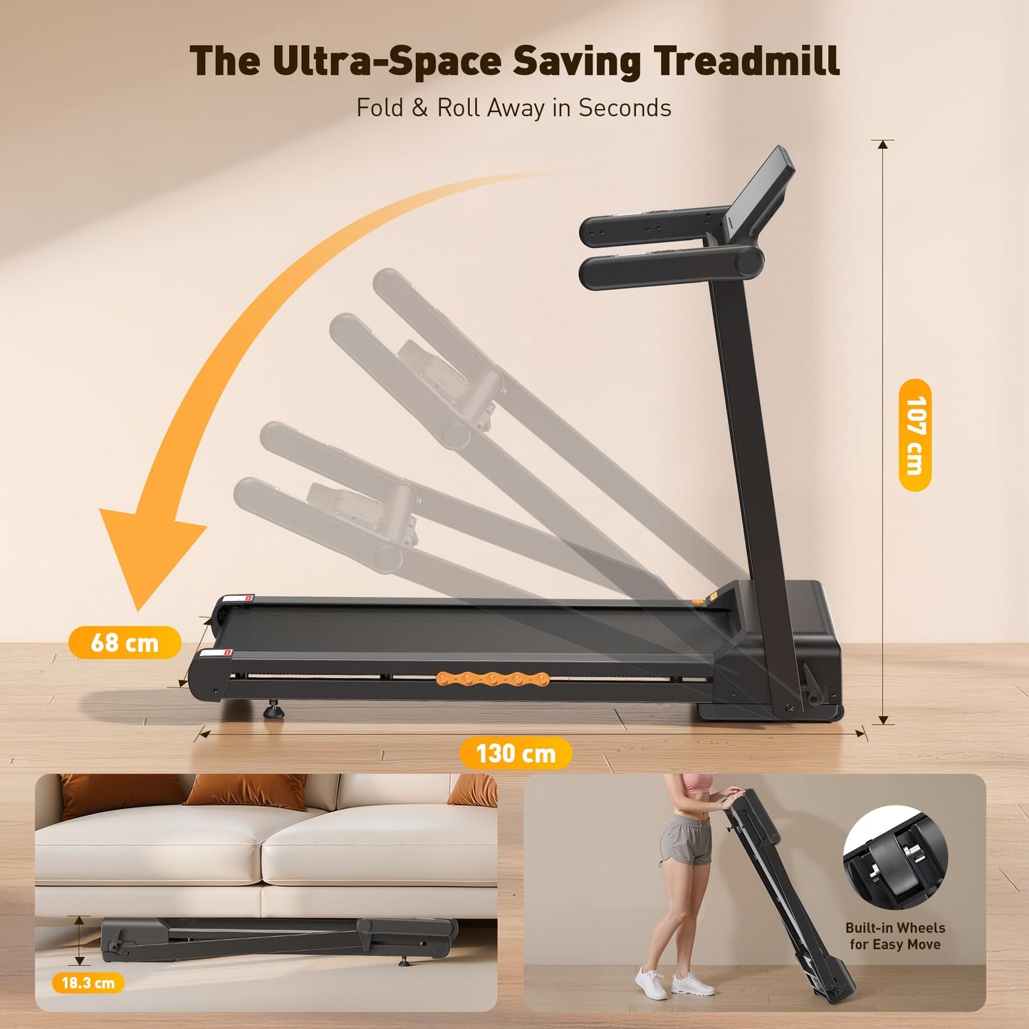 JAGJOG Treadmill for Home with Auto Incline, 3.5-4.5 HP Foldable Running Machine, 12 HIIT Programs,14"- 18" Wide LED Touchscreen, Smart App & Heart Rate, 300-400LBS Capacity, Fully Assembly