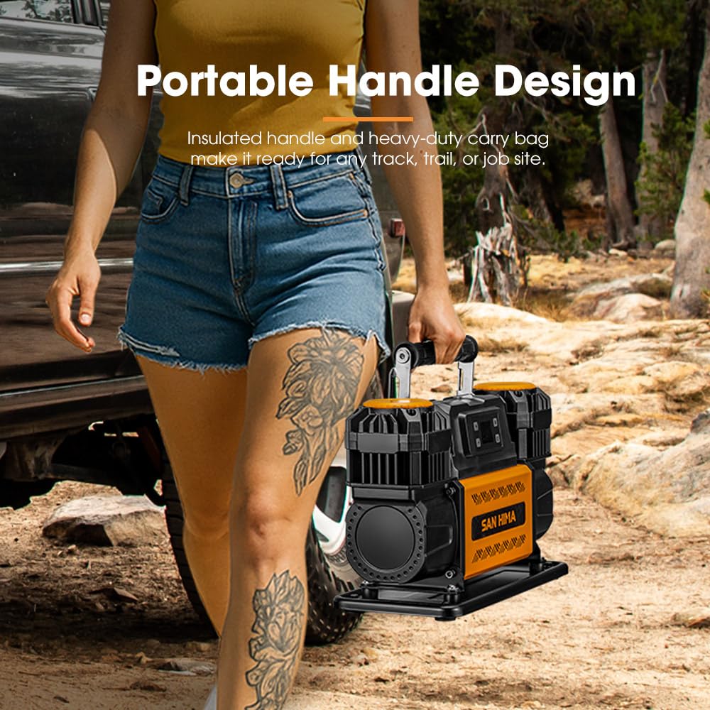 SanHima 12V Air Compressor - Dual Cylinder Portable Tire Inflator 12.36 CFM w/LED Screen, Offroad Air Pump Heavy Duty Max 150 PSI for 4x4 Vehicle RV Truck Tires