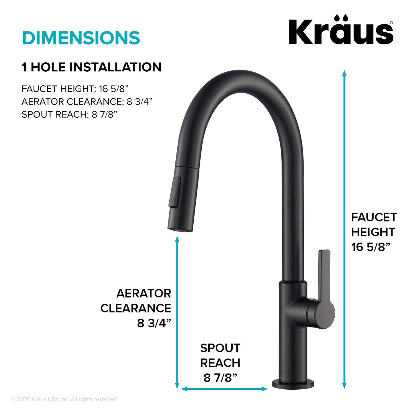 KRAUS Oletto Single Handle Pull Down Kitchen Faucet in Matte Black, KPF-2820MB