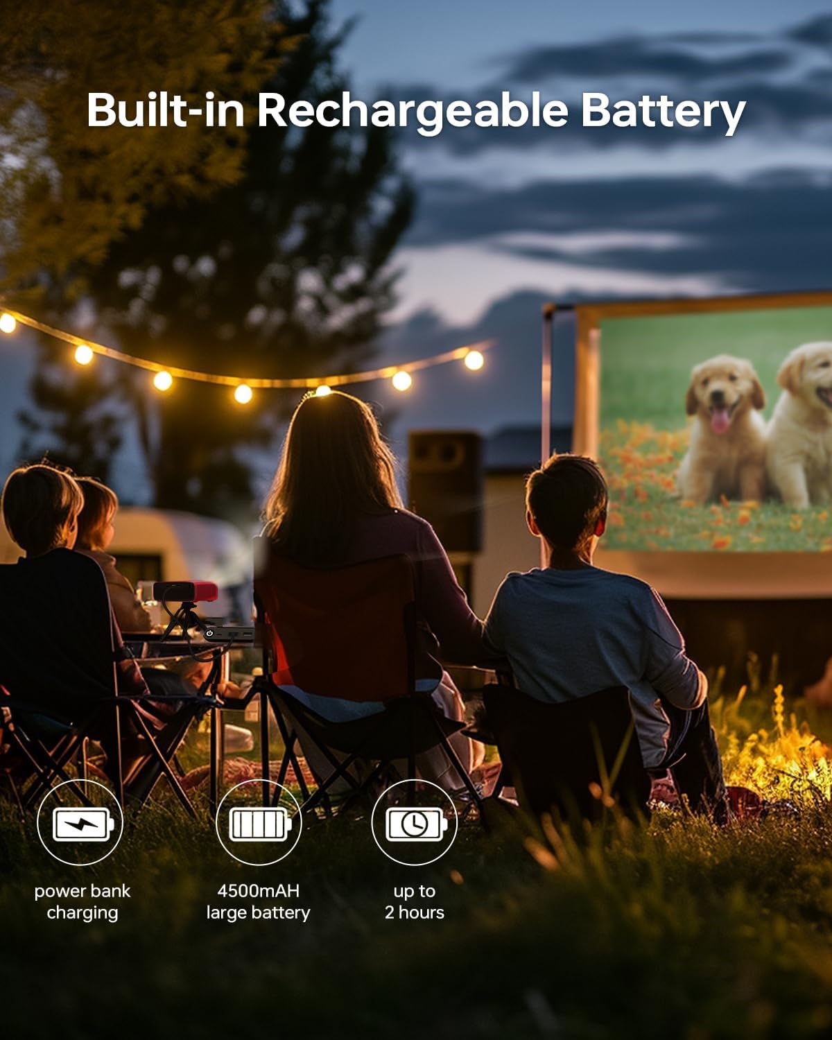 Ultra Mini Pocket Projector - DLP Smart Projector with WiFi and Bluetooth: Built in Battery/Apps/Speaker, 4K/1080p Support, Auto Focus & Keystone Correction for HDMI, USB, TV Stick, iPhone, Android