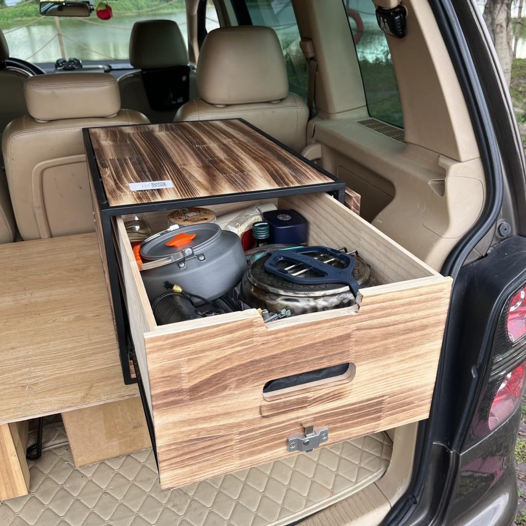 SA&MC All-in-One Camp Kitchen Box Car Camping Cooking Utensil Organizer Station Foldable Kitchen Box for Solo Van Camping Road Trip