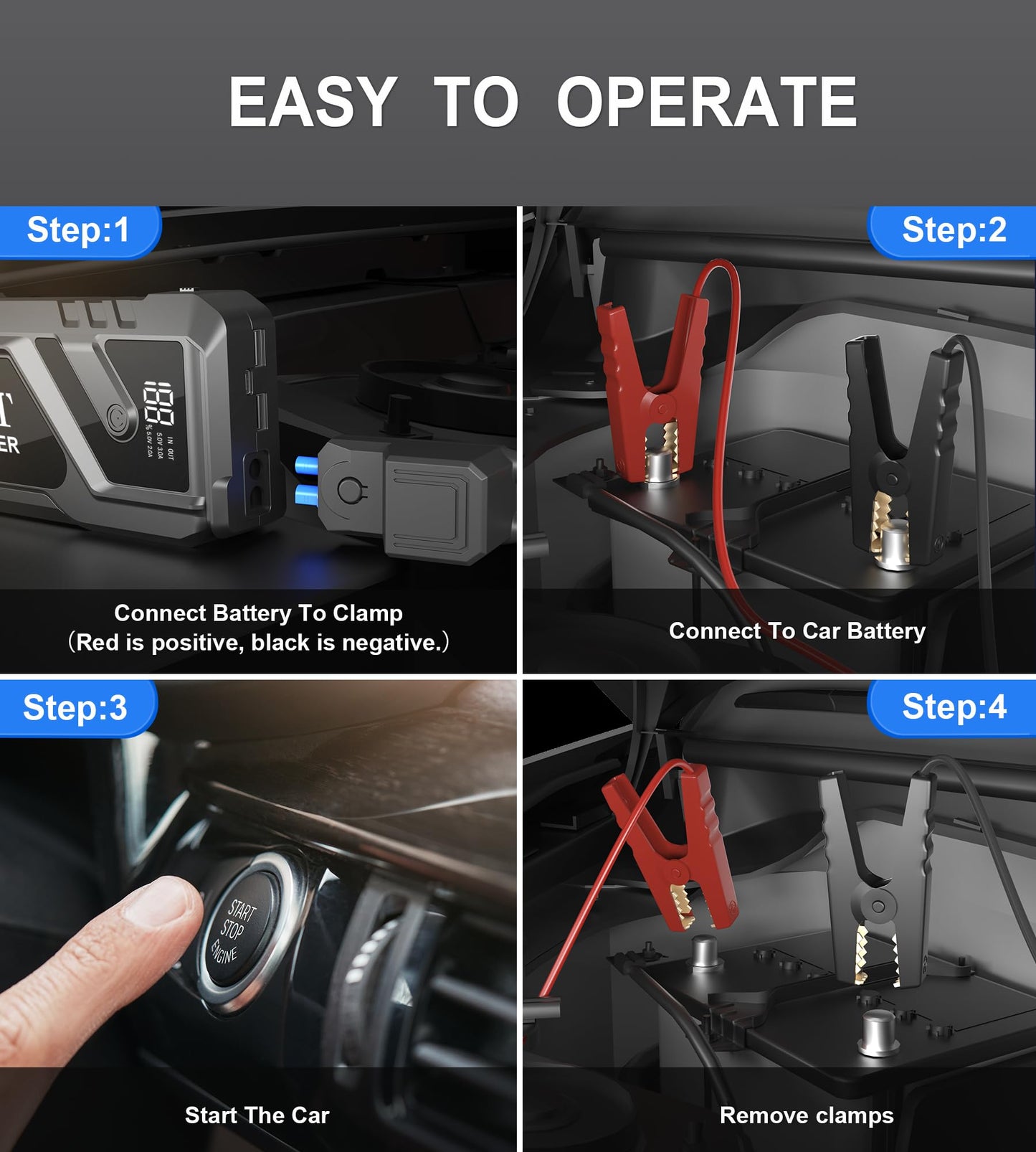 Car Battery Jump Starter, 4000A Car Jump Starter for 8.0L Gas or 5.0L Diesel Engine,12V Lithium Jump Box,LED Lights,Portable Power Bank USB QC3.0 Outputs Charger
