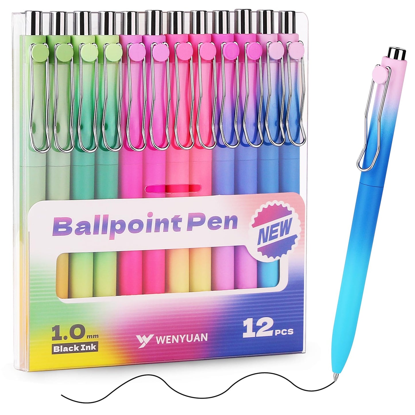 WY WENYUAN Cute Pastel Ballpoint Pens, Fine Point Smooth Writing, Colorful Pens, Black Ink 1.0 mm Journaling Pens Office Supplies for Women & Men, Note Taking