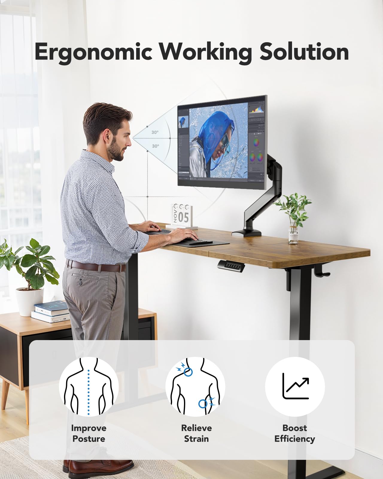 Marsail 63x24 Electric Standing Desk - Adjustable Height Computer Desk with Memory Presets, Storage Bag & Cable Management for Home Office & Gaming Workstations