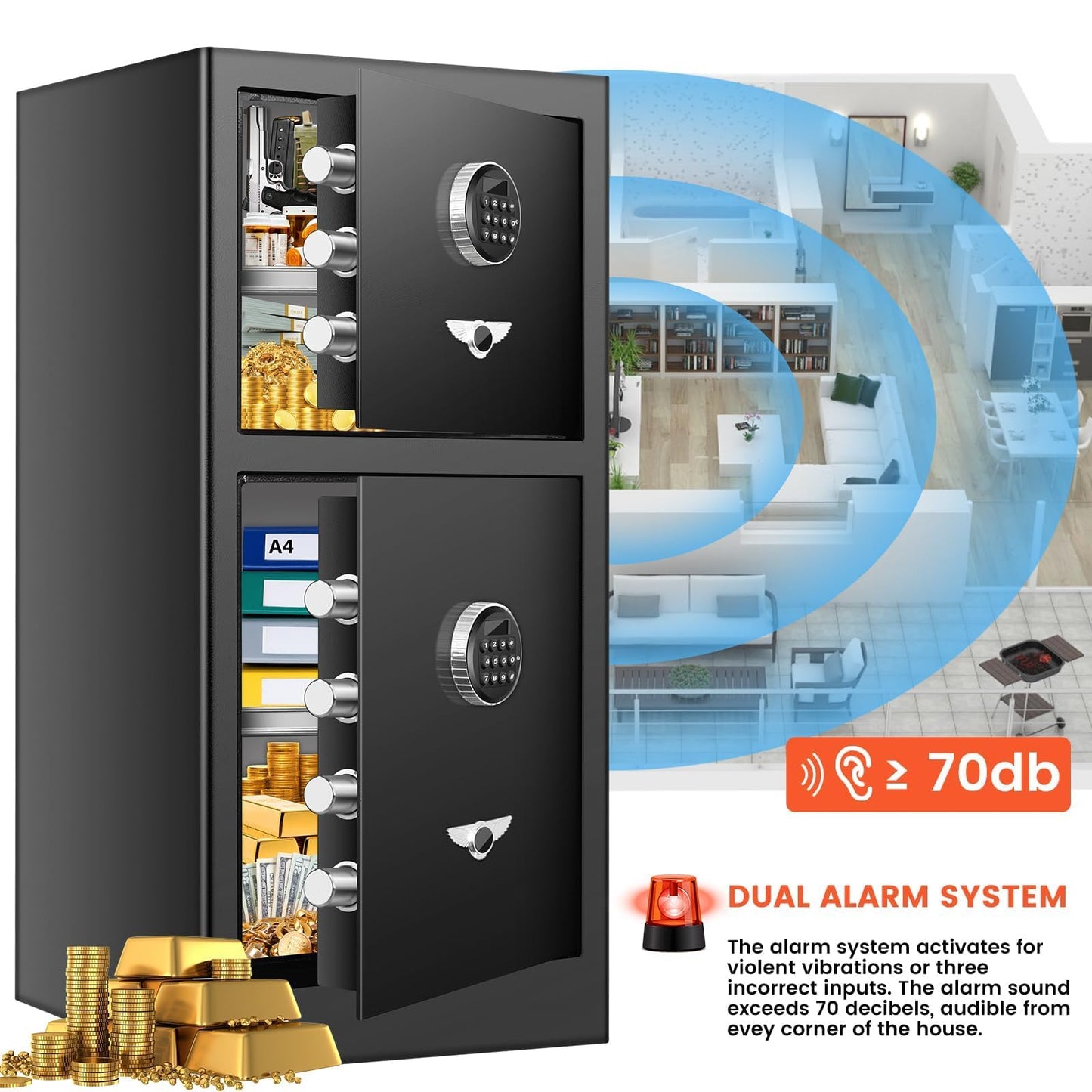 [𝟐𝟎𝟐𝟒 𝐍𝐞𝐰] 7.6 Cu Ft Extra Large Home Safe Fireproof Waterproof with [DOUBLE SAFES], Heavy Duty Digital Security Box with [Hidden Compartment], Fireproof Safe for Home Business Office USE