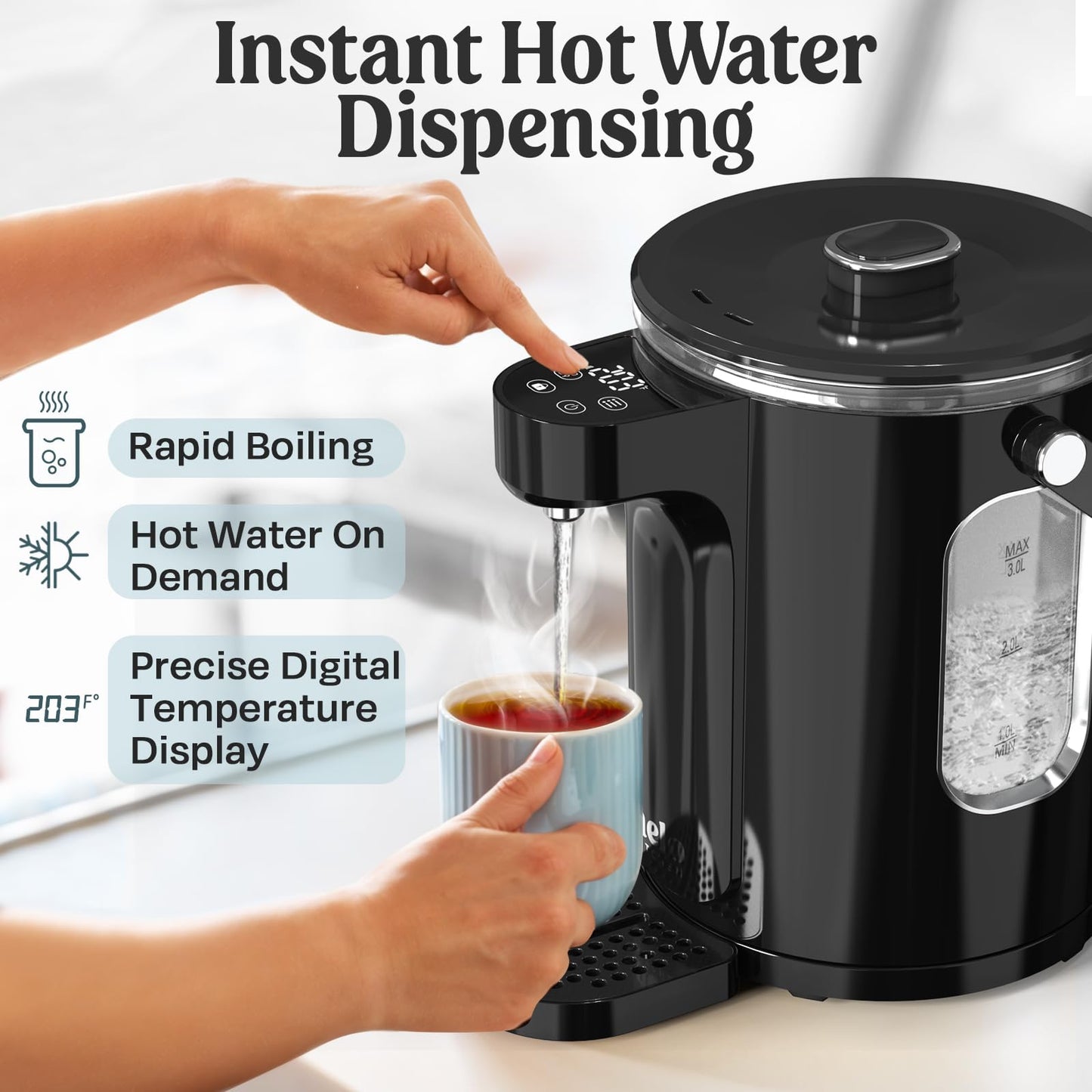 NELO Instant Hot Water Dispenser – 3L Electric Kettle, Hot Water Boiler with Digital Temperature Control, 13 Temp Presets, Removable Tea Infuser, LED Display, 24 Hour Keep Warm, BPA-Free, ETL Listed